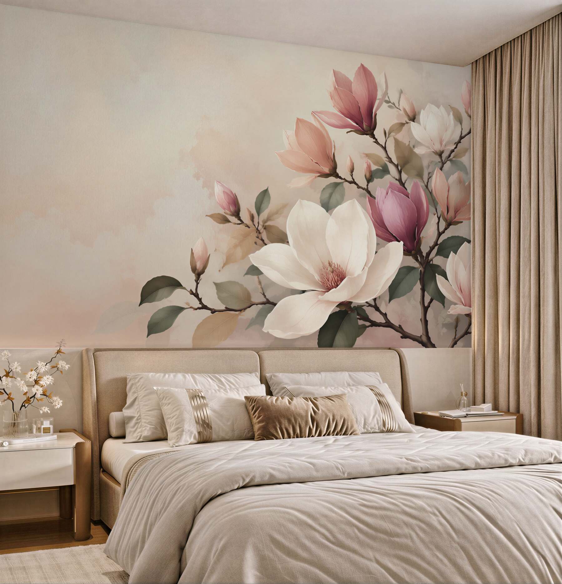 Fototapeta magnolia biała i różowa na gałęziach elegancka?v23