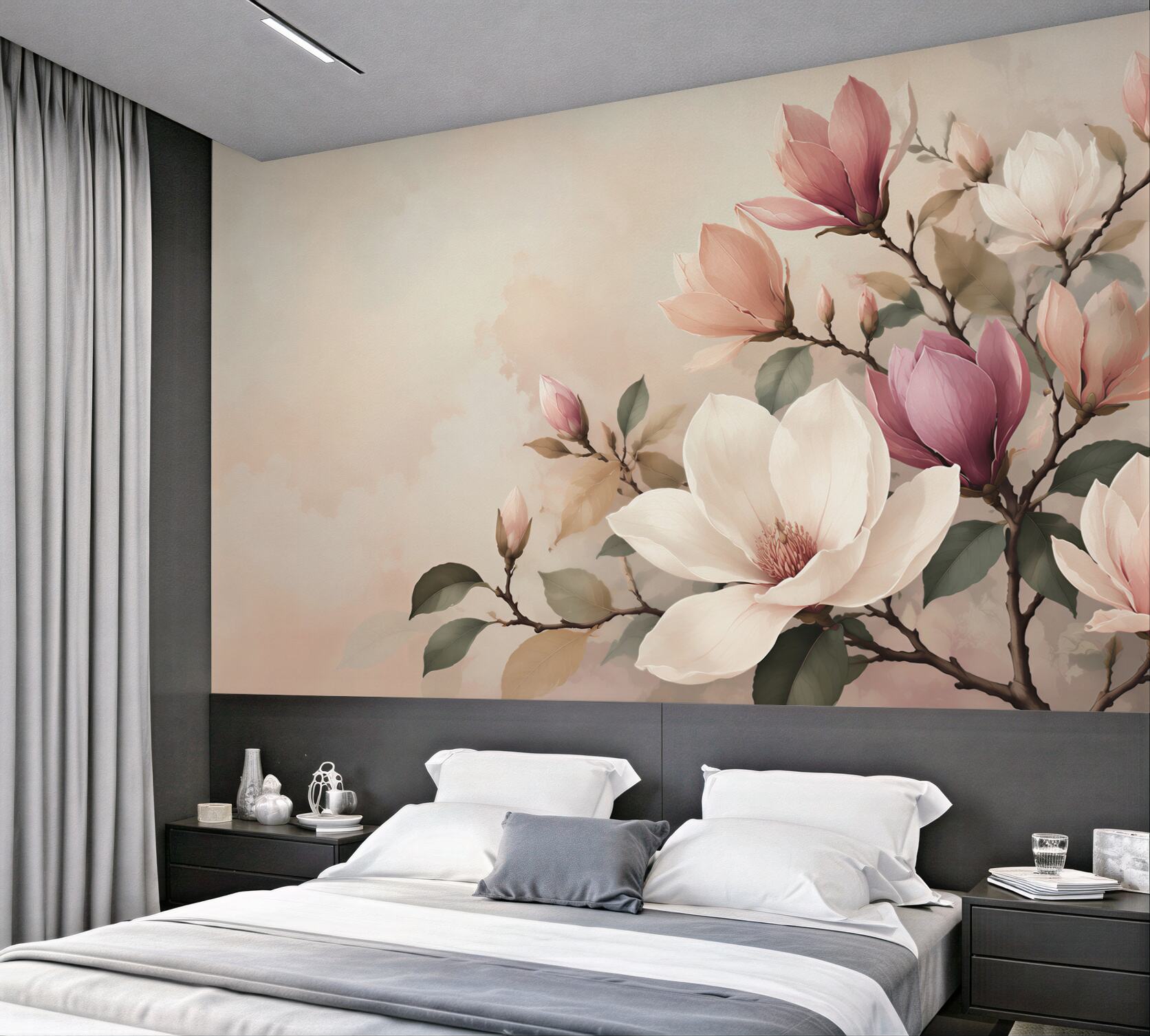 Fototapeta magnolia biała i różowa na gałęziach elegancka?v23