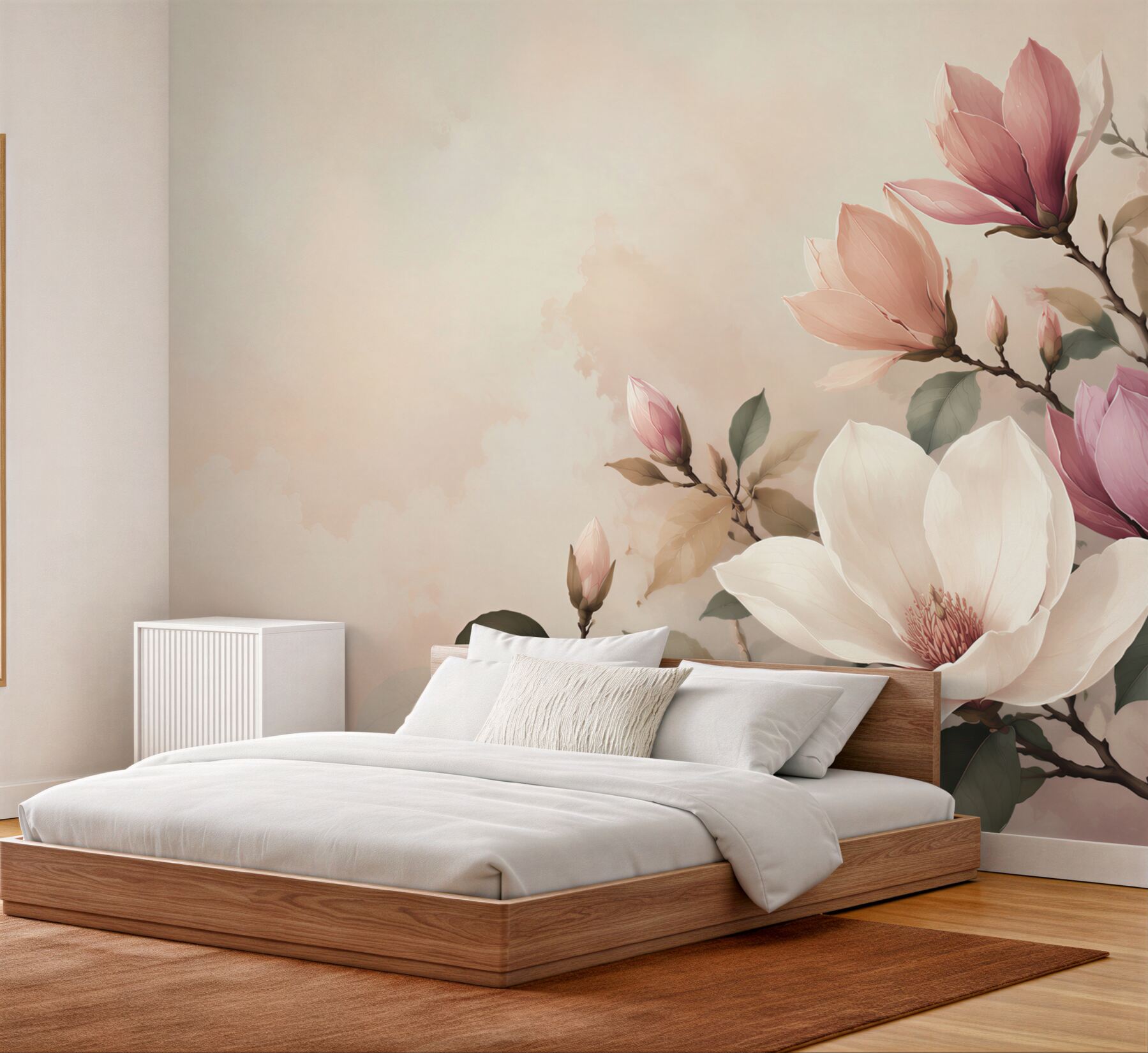 Fototapeta magnolia biała i różowa na gałęziach elegancka?v23