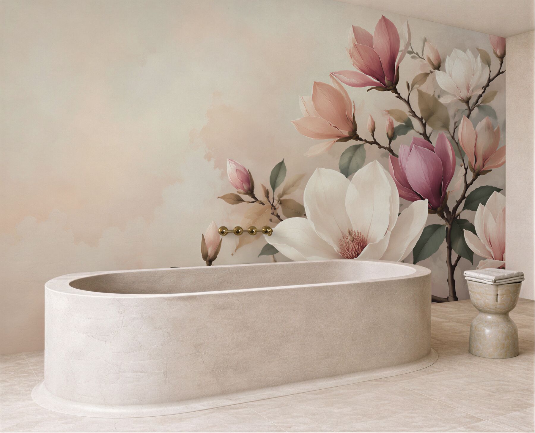 Fototapeta magnolia biała i różowa na gałęziach elegancka?v23