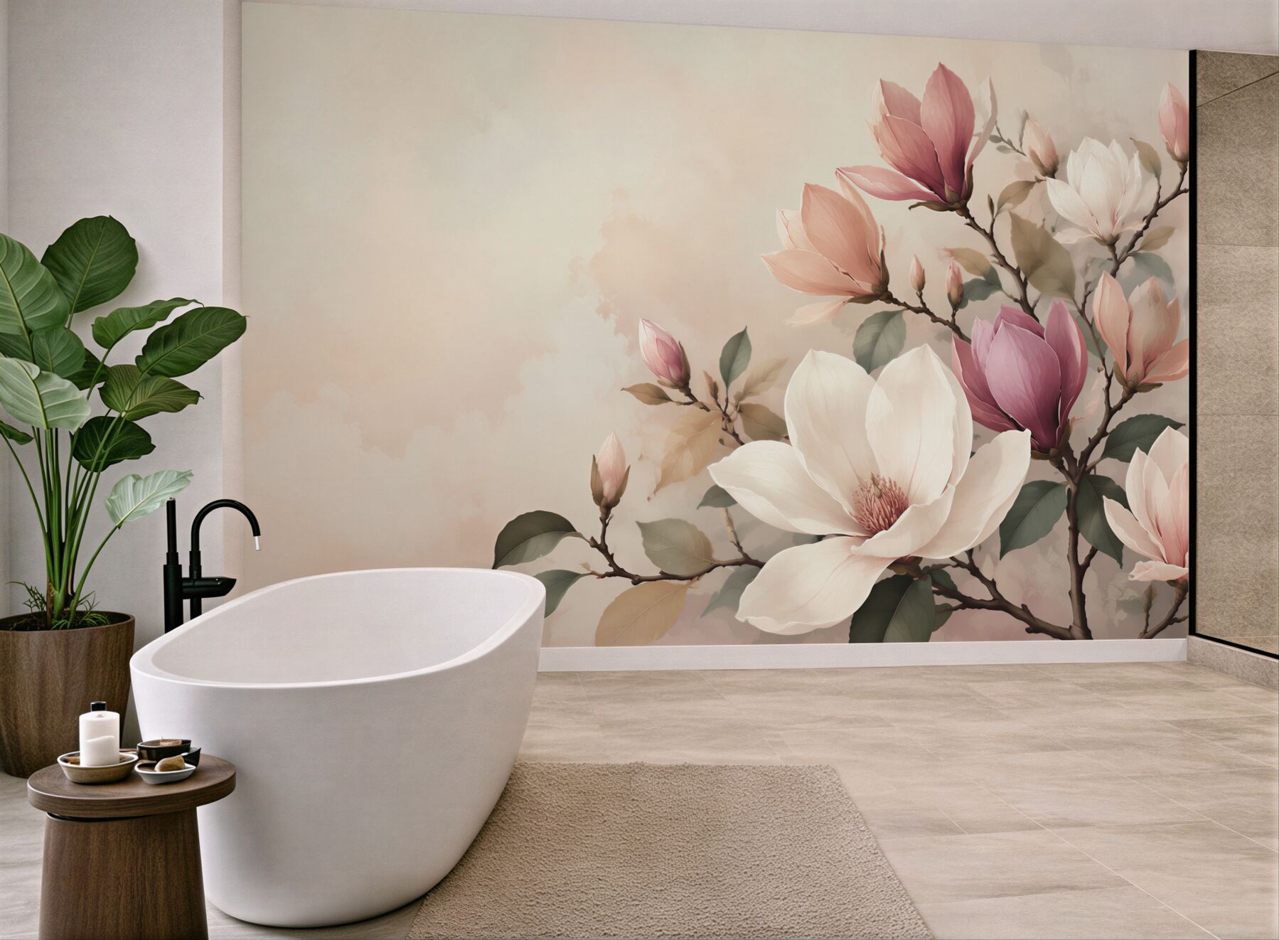 Fototapeta magnolia biała i różowa na gałęziach elegancka?v23