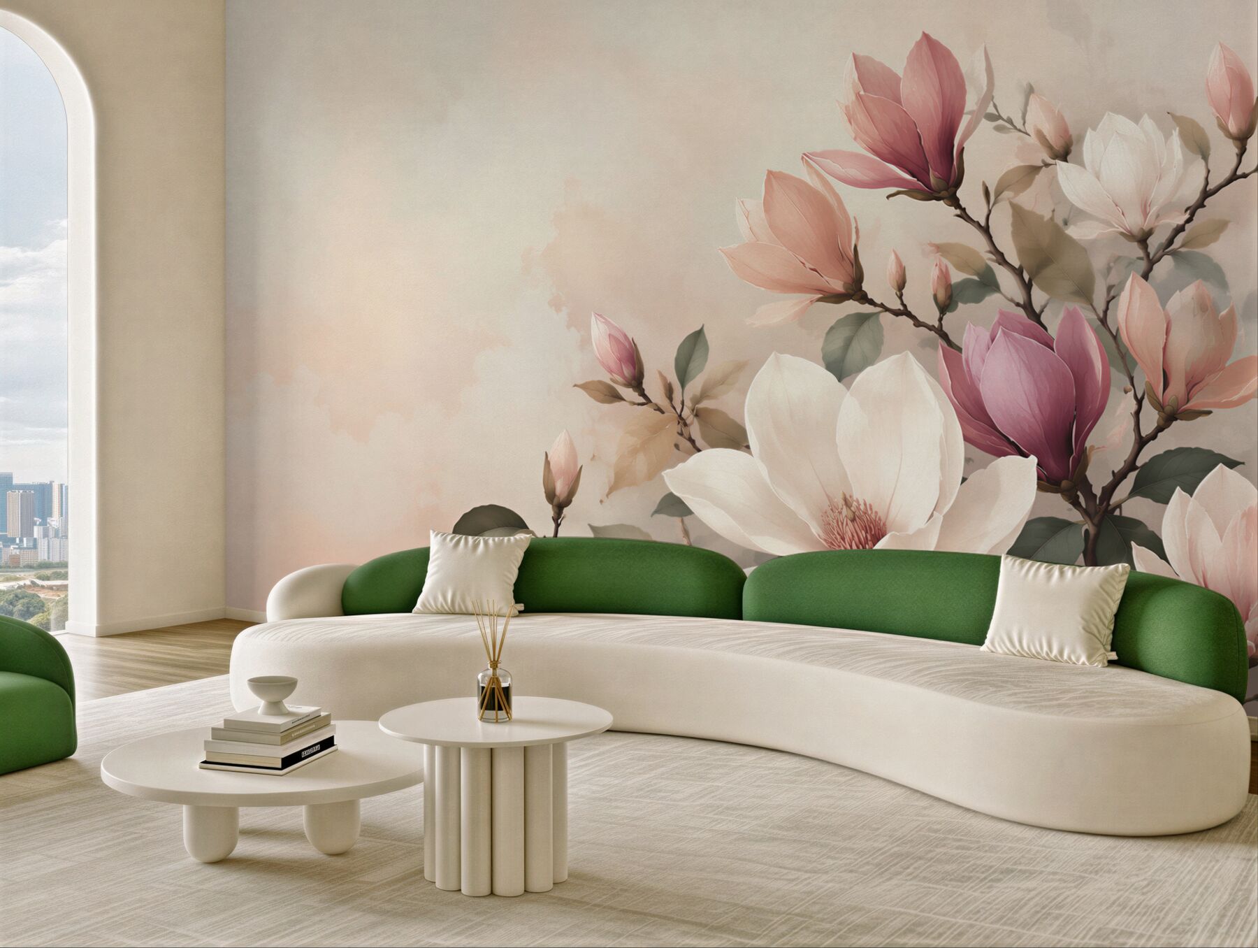 Fototapeta magnolia biała i różowa na gałęziach elegancka?v23