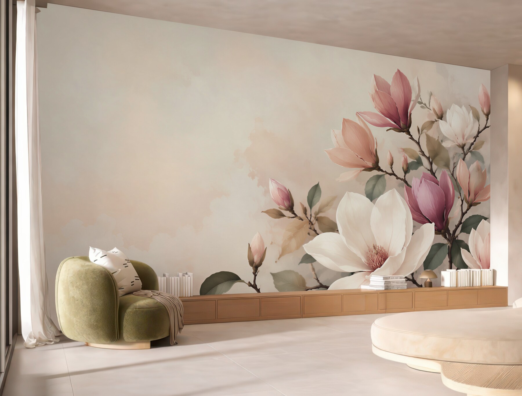 Fototapeta magnolia biała i różowa na gałęziach elegancka?v23