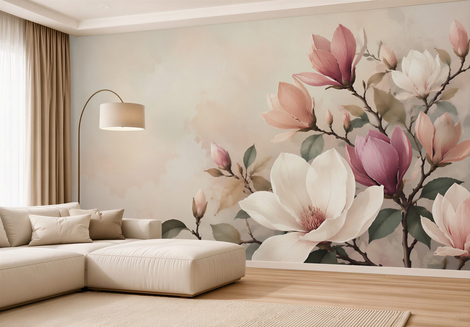 Fototapeta magnolia biała i różowa na gałęziach elegancka?v23