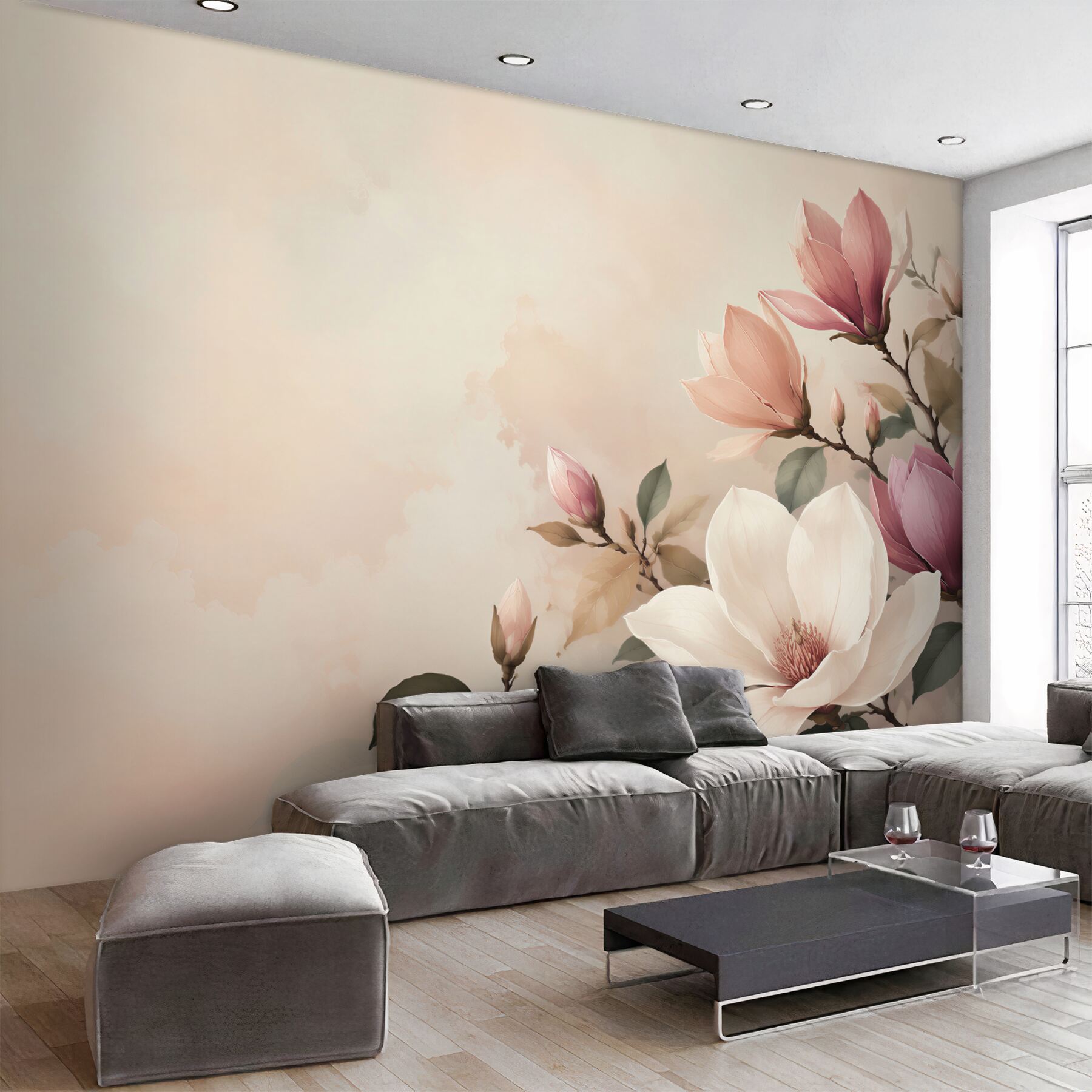 Fototapeta magnolia biała i różowa na gałęziach elegancka?v23