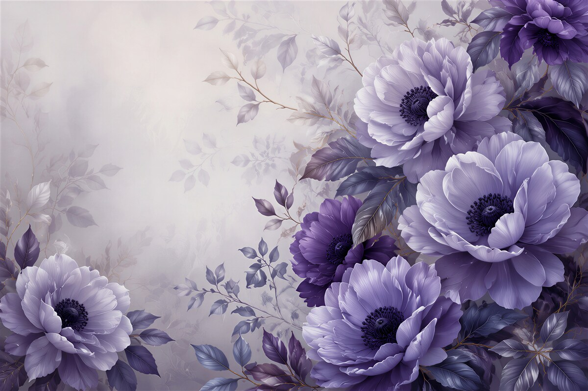 Fototapeta fioletowe anemony na pastelowym tle eleganckie