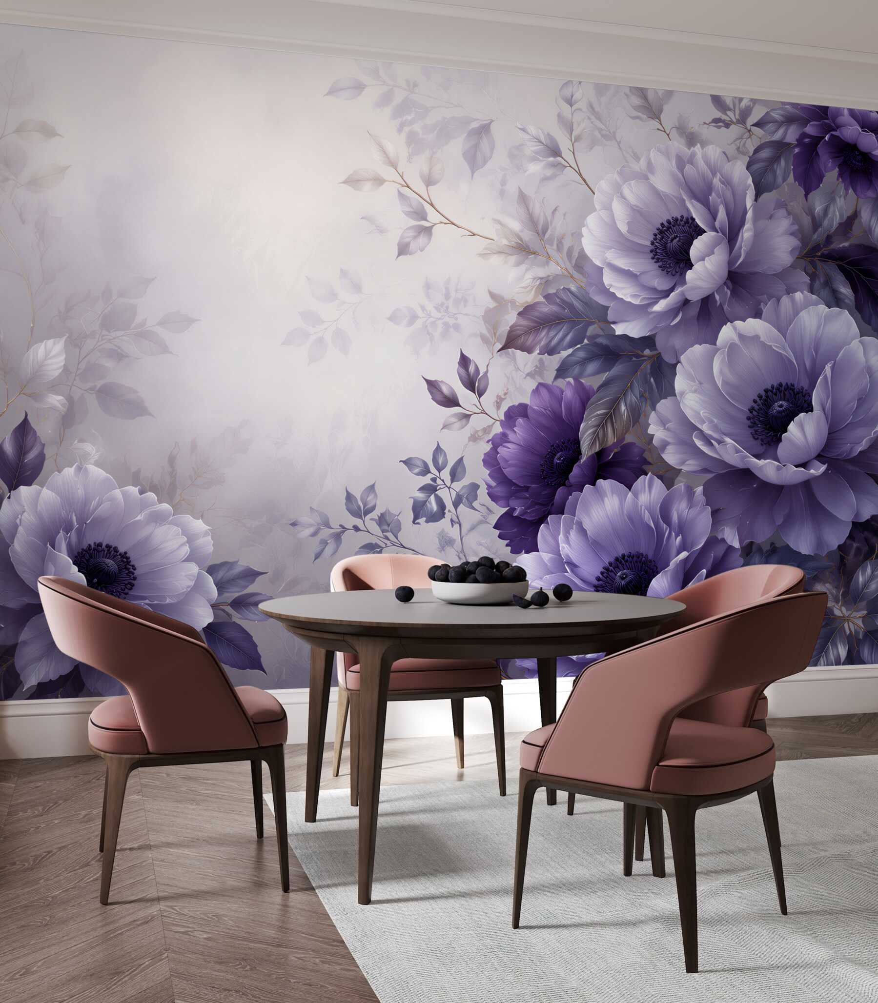 Fototapeta fioletowe anemony na pastelowym tle eleganckie