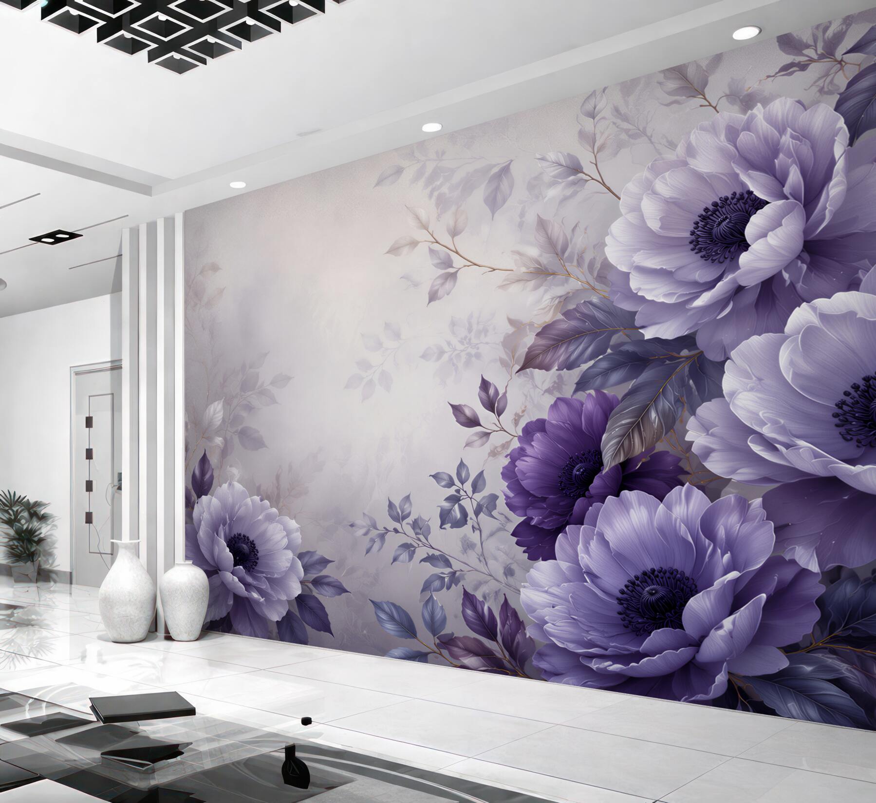 Fototapeta fioletowe anemony na pastelowym tle eleganckie?v23