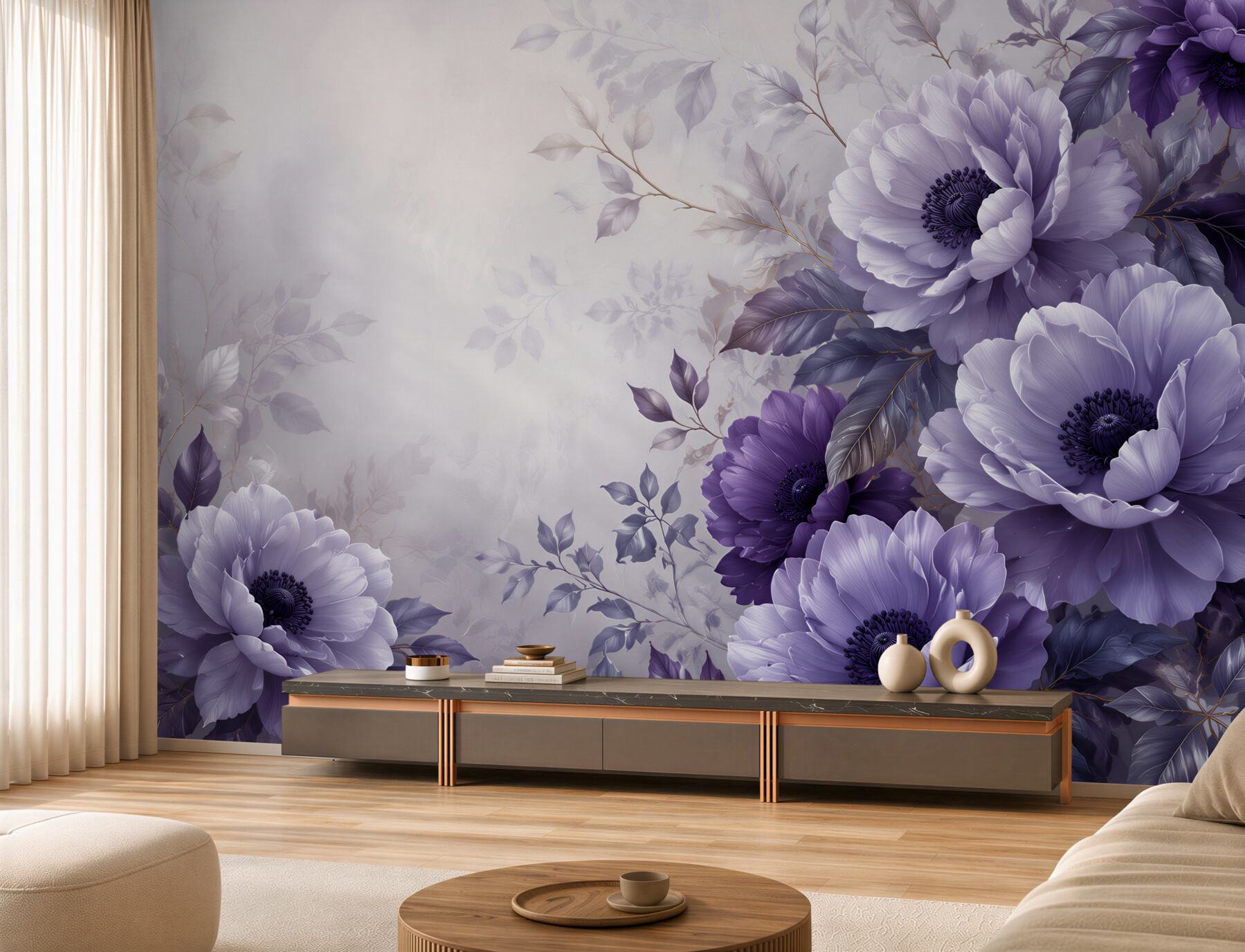 Fototapeta fioletowe anemony na pastelowym tle eleganckie?v23