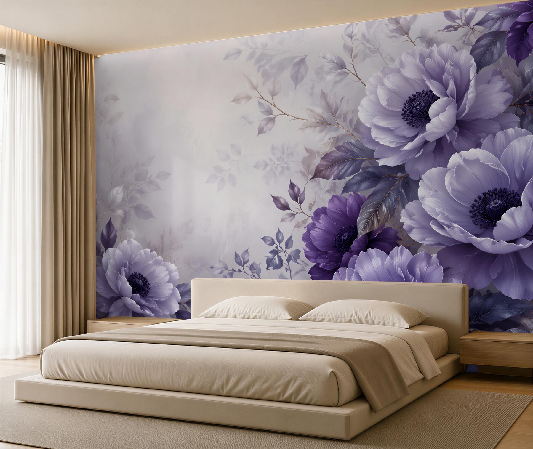 Fototapeta fioletowe anemony na pastelowym tle eleganckie?v23