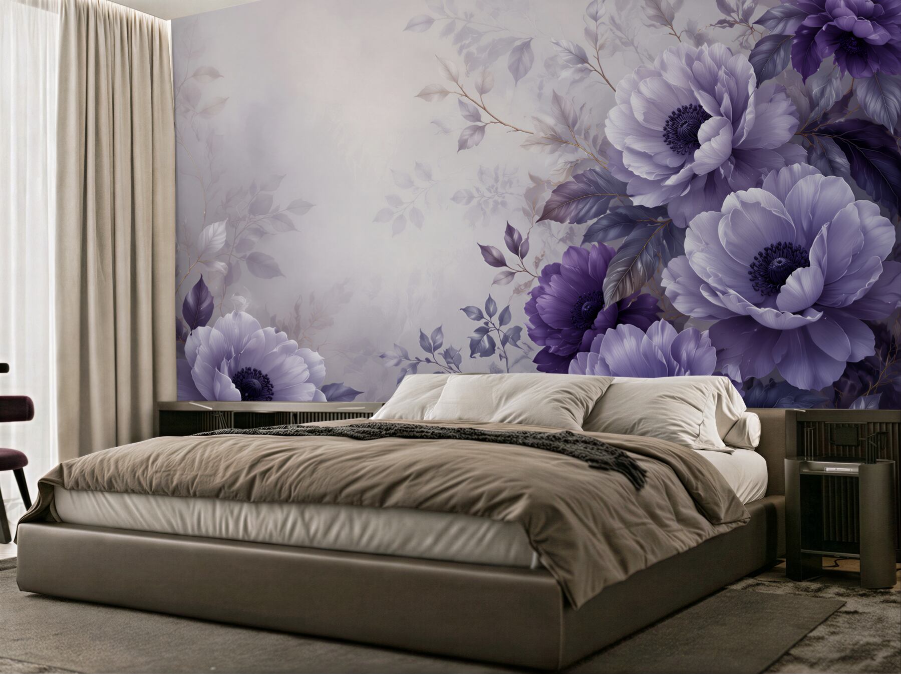 Fototapeta fioletowe anemony na pastelowym tle eleganckie?v23