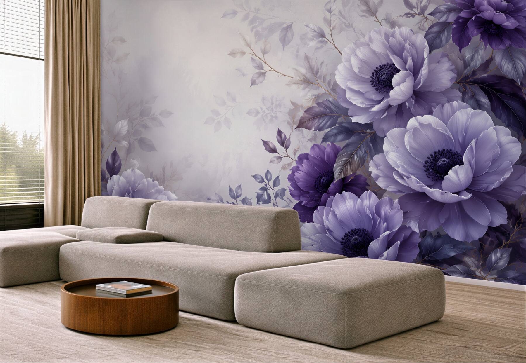 Fototapeta fioletowe anemony na pastelowym tle eleganckie?v23