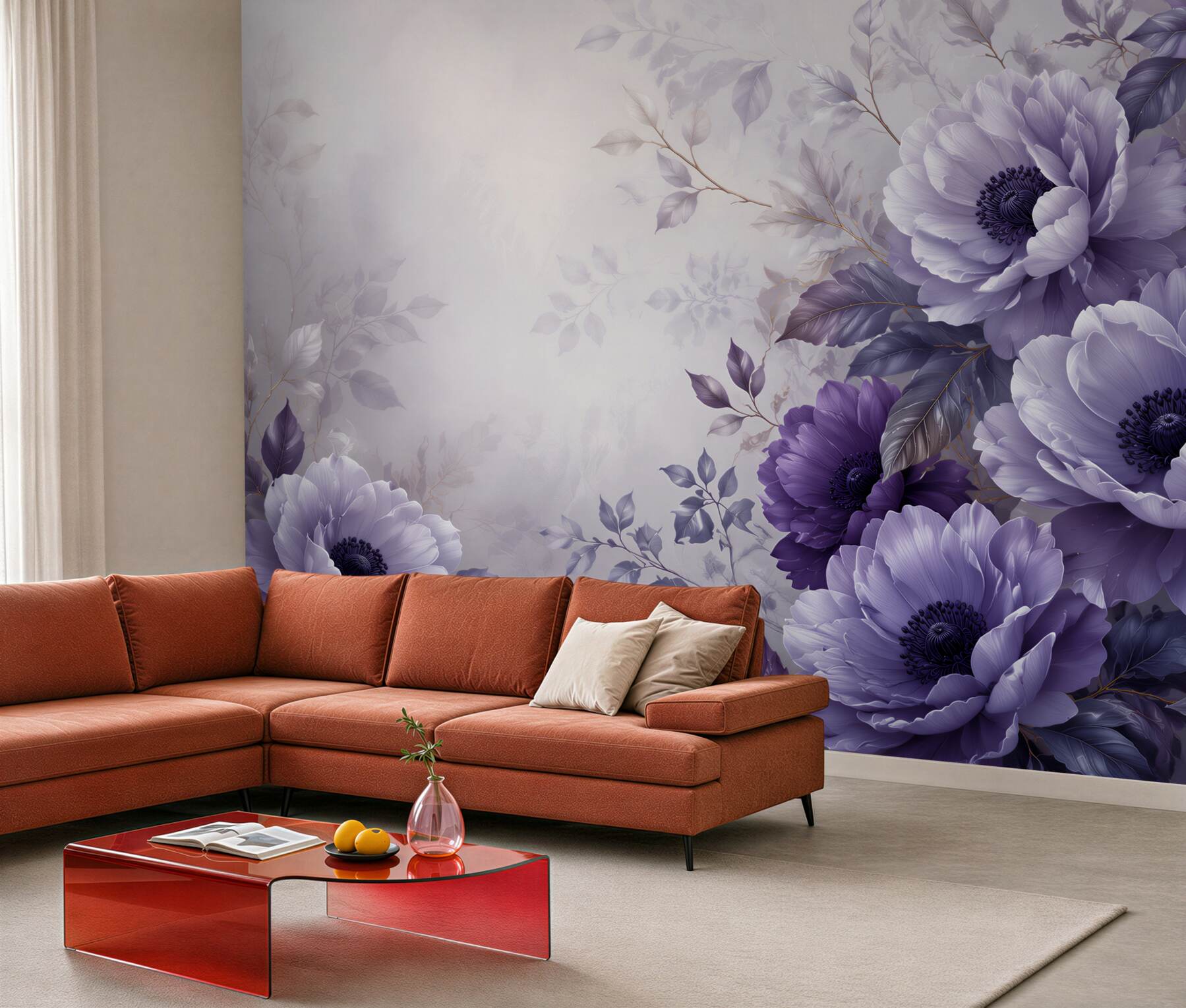 Fototapeta fioletowe anemony na pastelowym tle eleganckie?v23