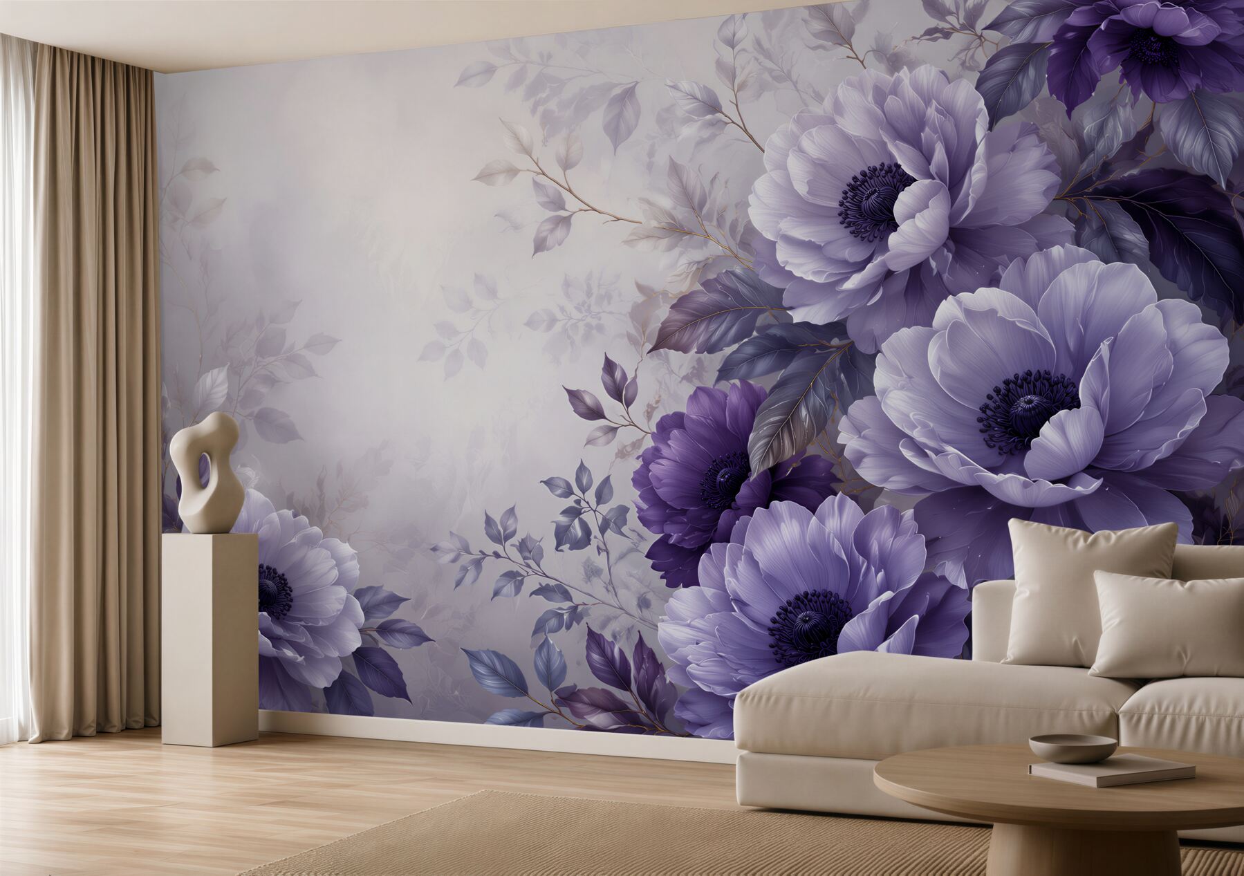 Fototapeta fioletowe anemony na pastelowym tle eleganckie?v23