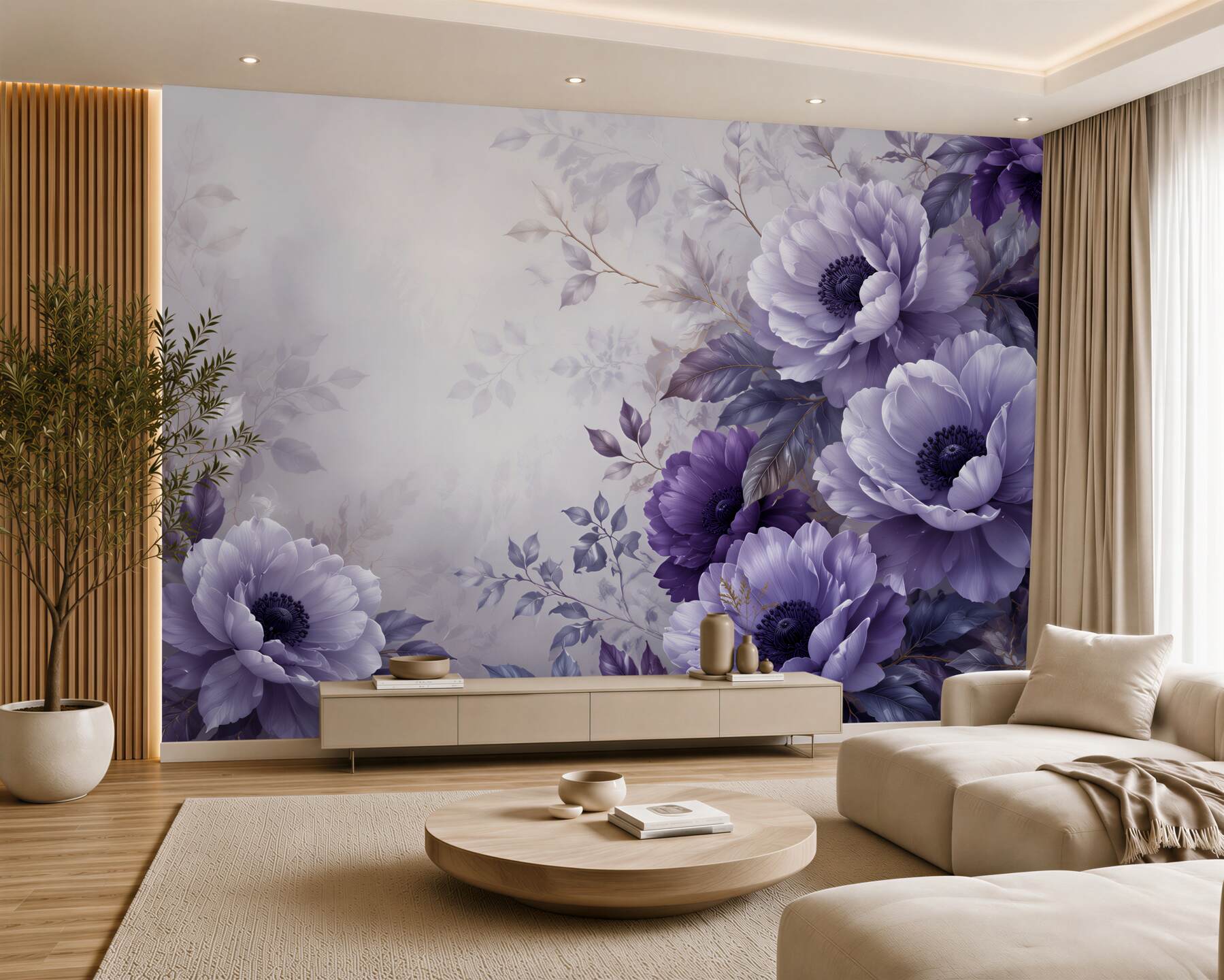 Fototapeta fioletowe anemony na pastelowym tle eleganckie?v23