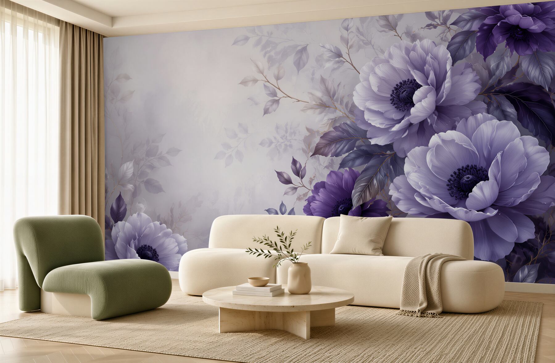 Fototapeta fioletowe anemony na pastelowym tle eleganckie?v23