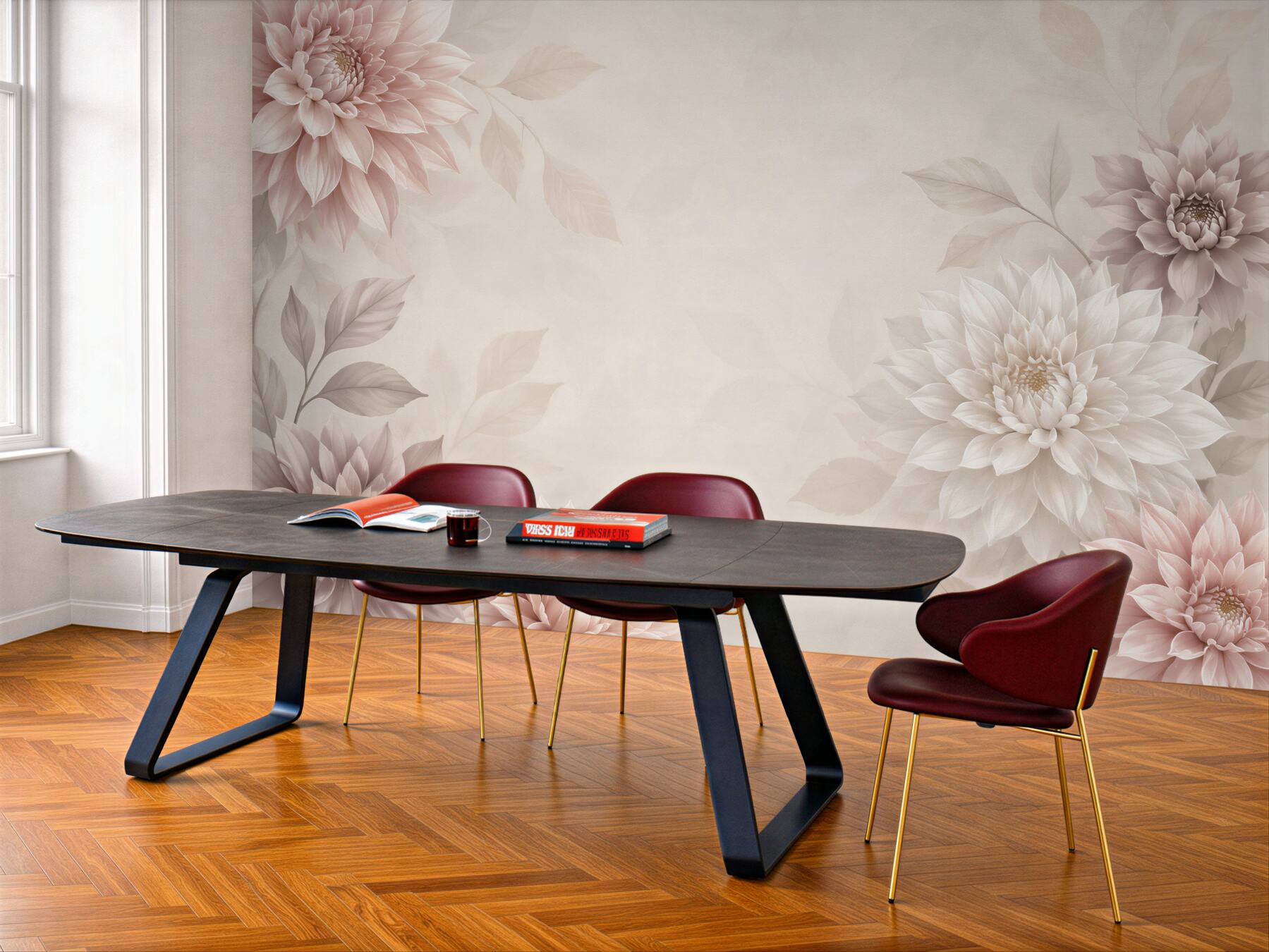 Fototapeta pastelowe dalie w beżu i pudrowym różu elegancka?v23