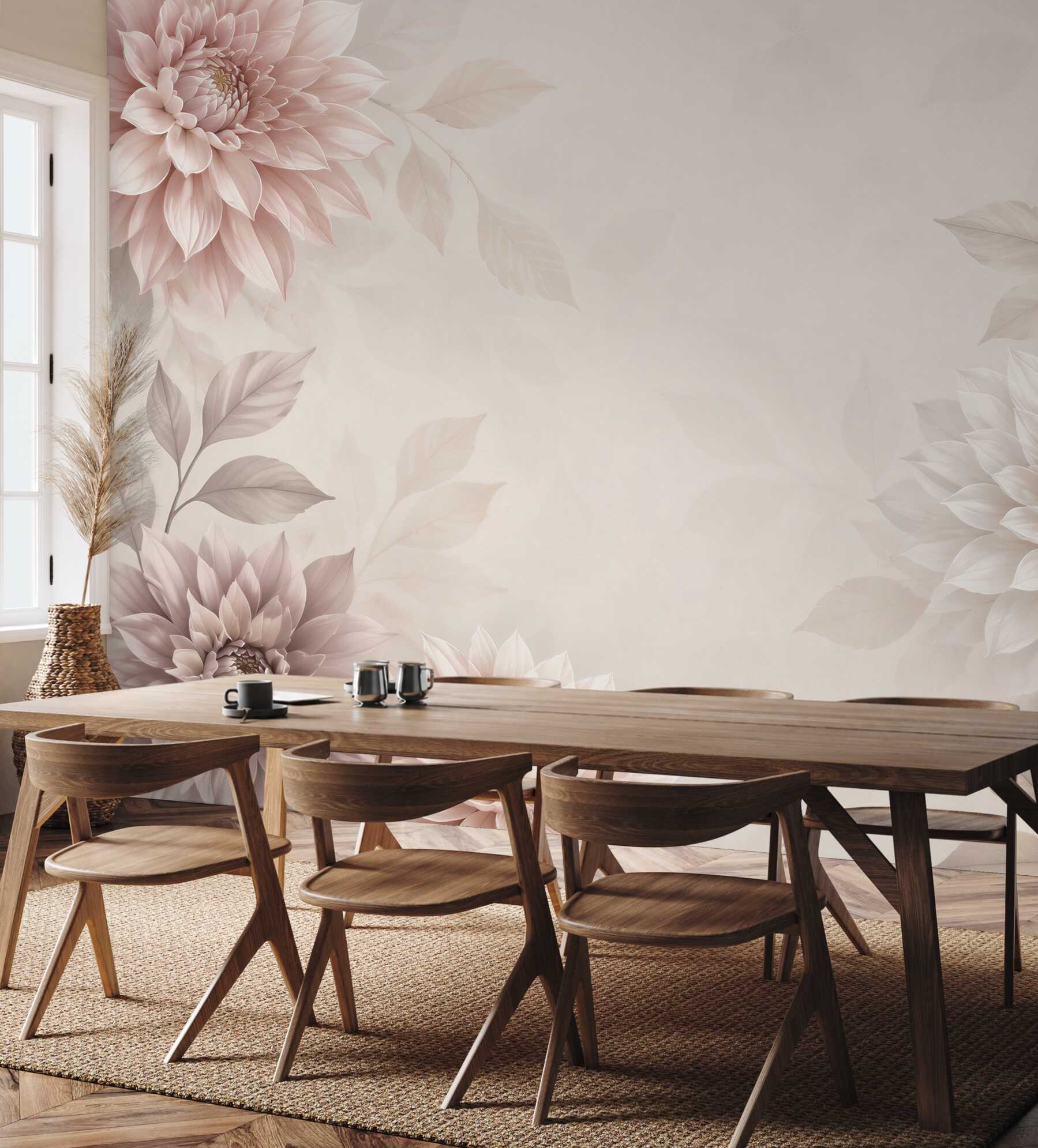 Fototapeta pastelowe dalie w beżu i pudrowym różu elegancka?v23
