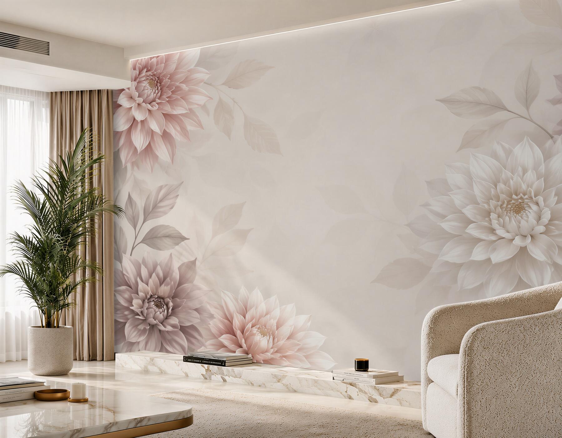 Fototapeta pastelowe dalie w beżu i pudrowym różu elegancka?v23