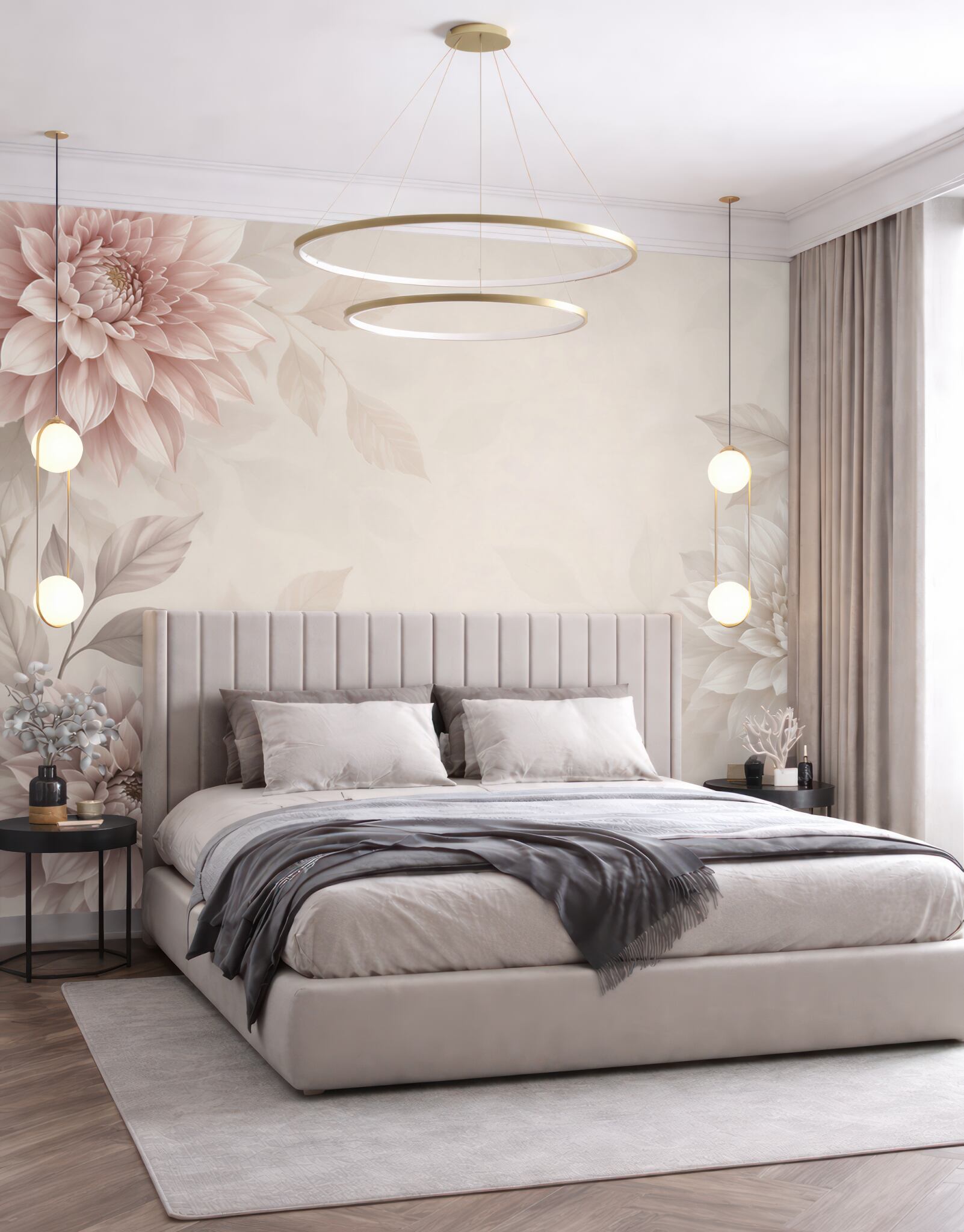 Fototapeta pastelowe dalie w beżu i pudrowym różu elegancka?v23