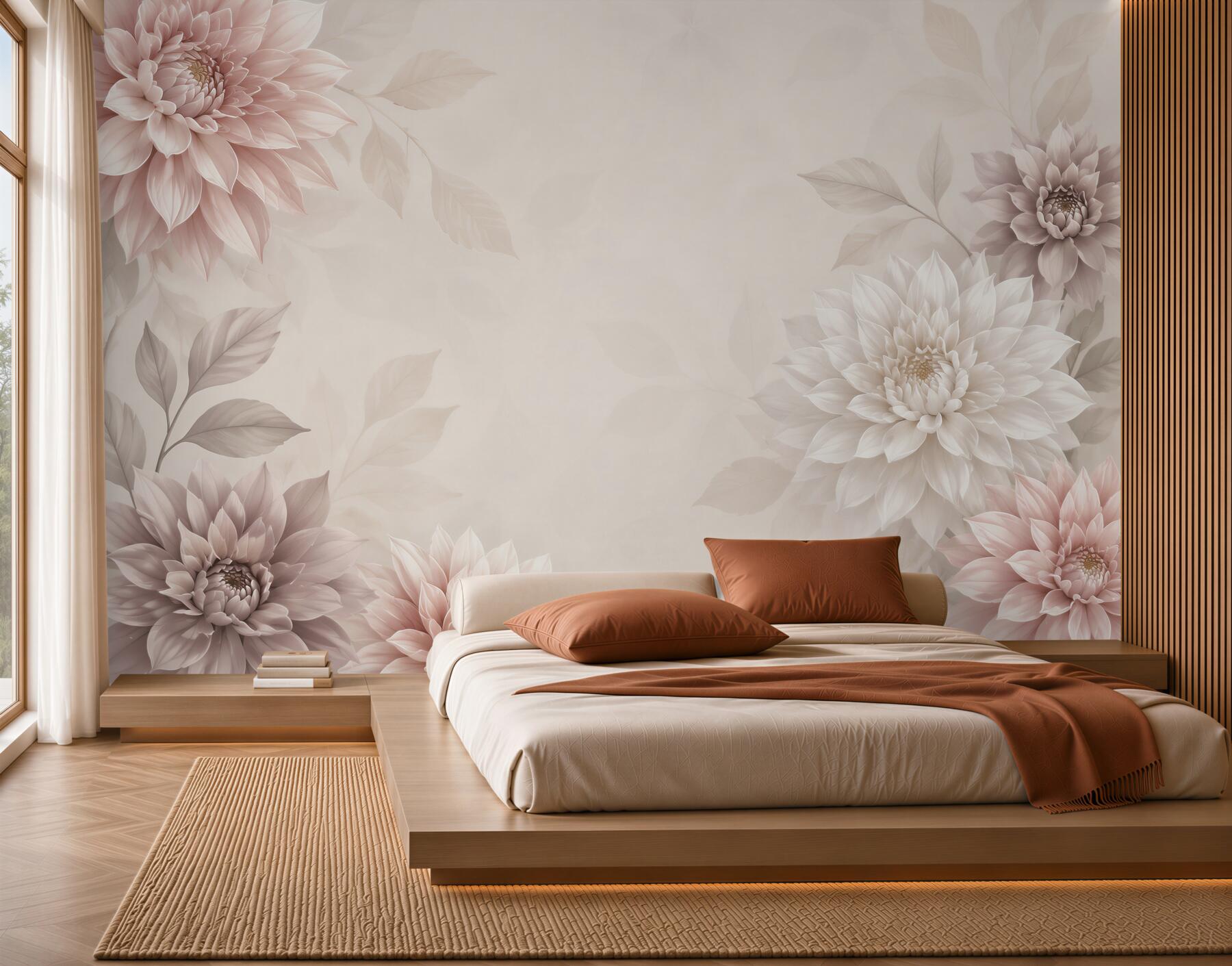 Fototapeta pastelowe dalie w beżu i pudrowym różu elegancka?v23