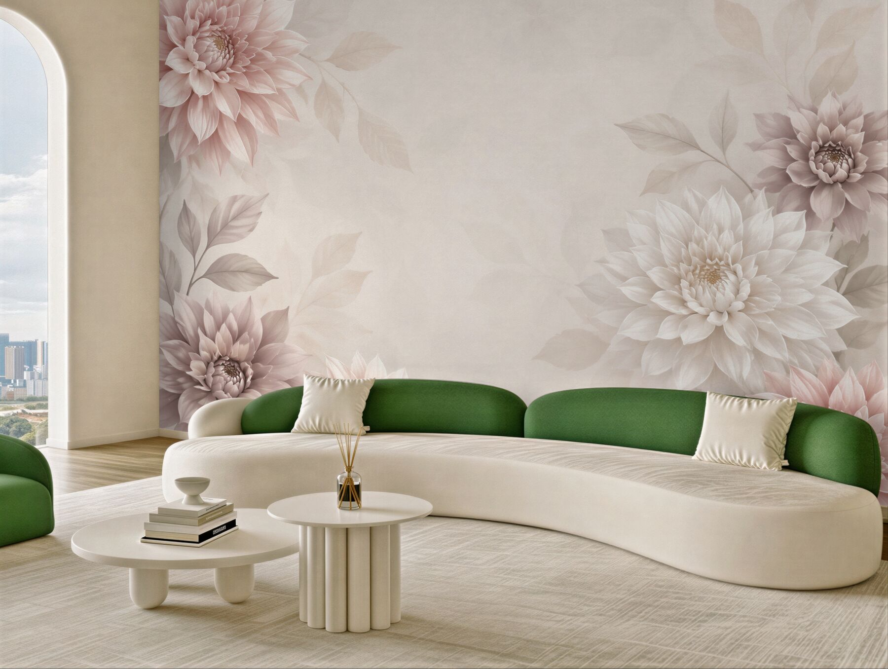 Fototapeta pastelowe dalie w beżu i pudrowym różu elegancka?v23