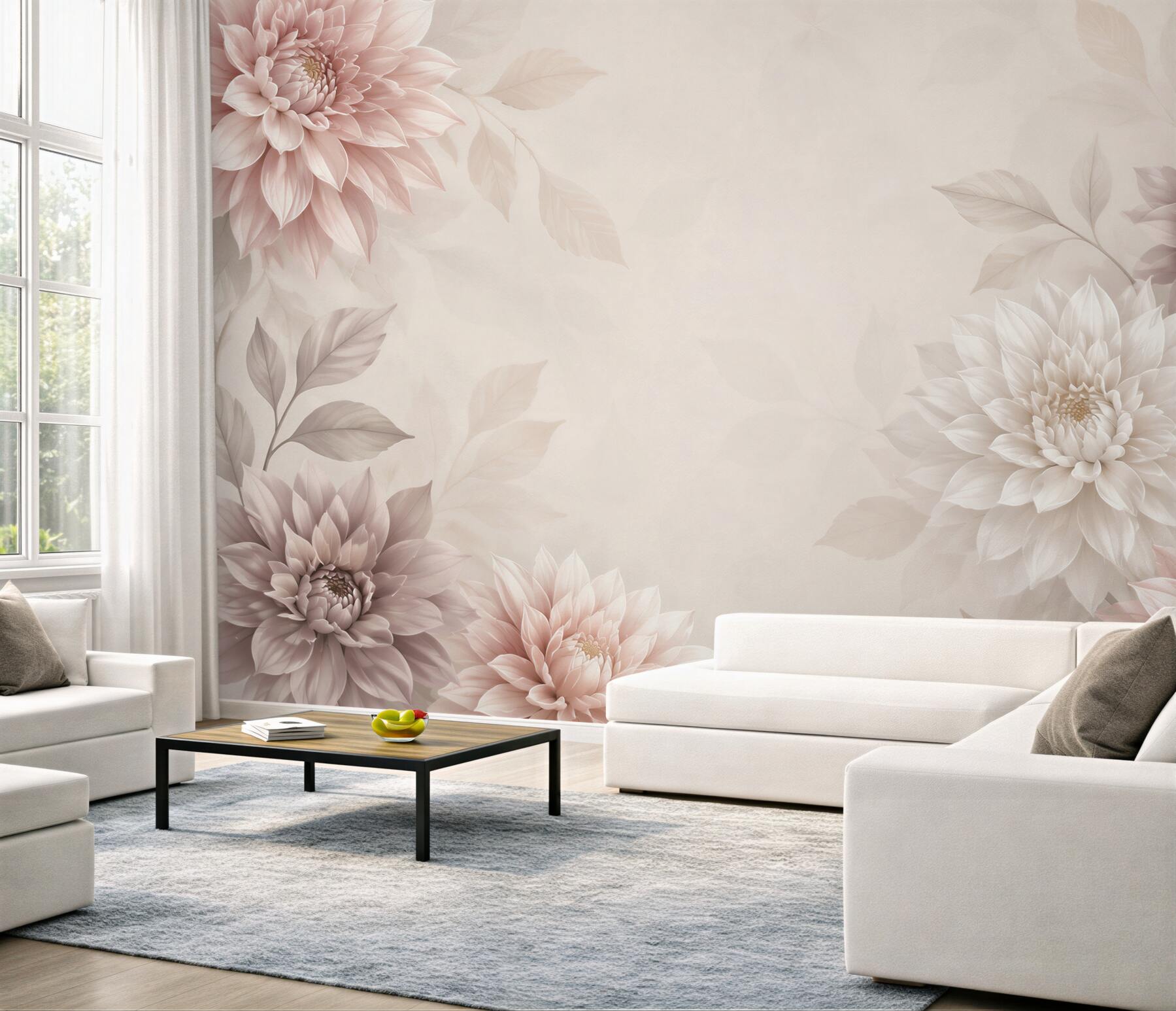 Fototapeta pastelowe dalie w beżu i pudrowym różu elegancka?v23