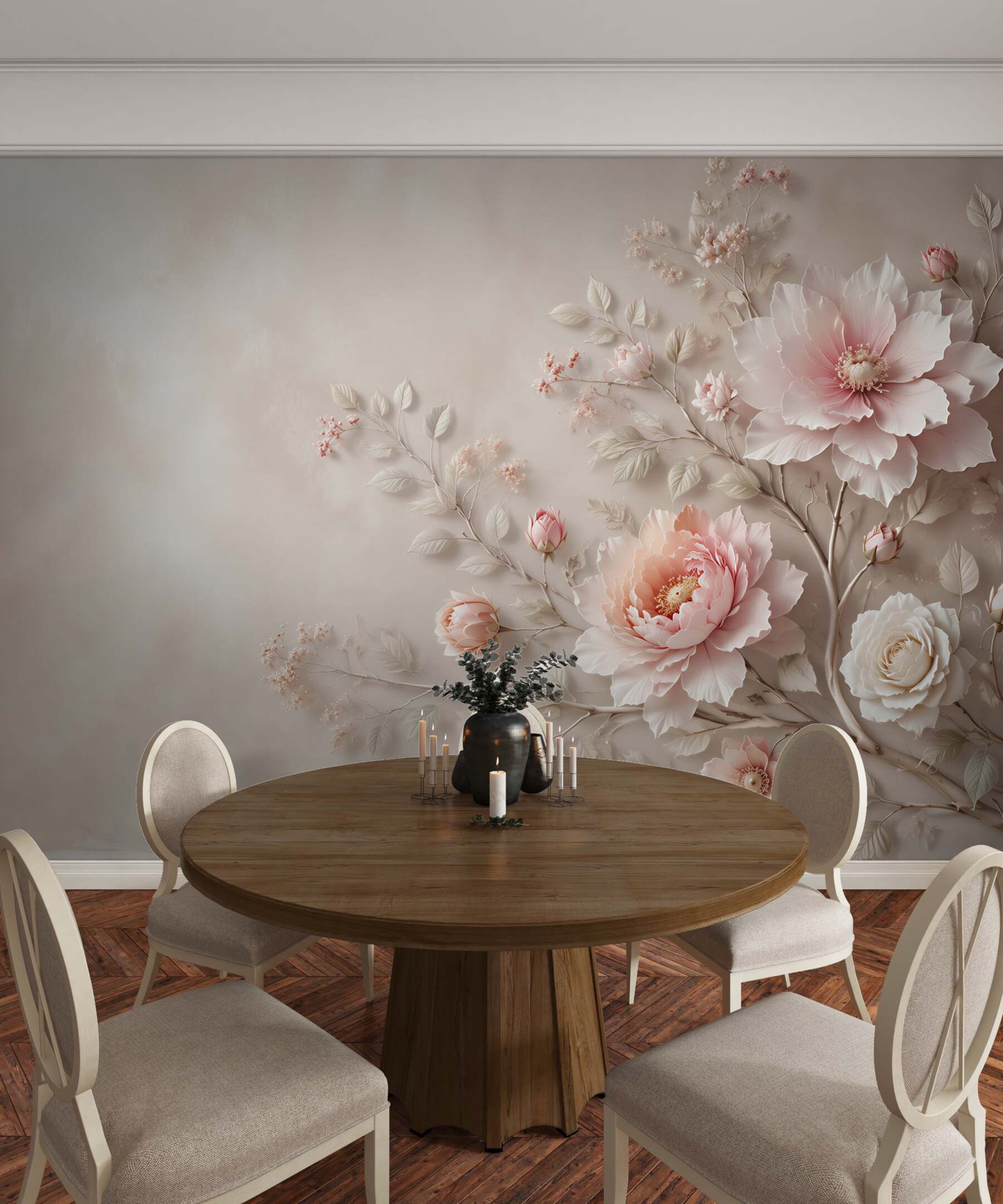 Fototapeta jasnoróżowe peonie i róże na beżowym tle elegancka?v23