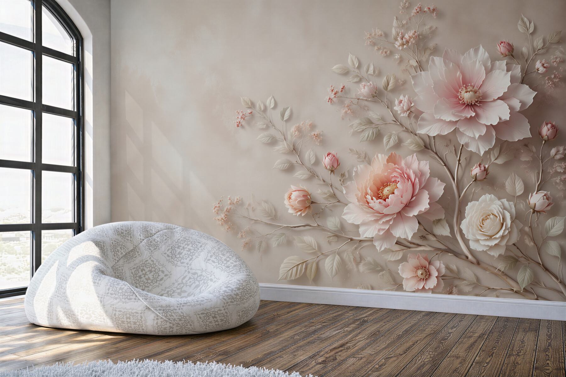 Fototapeta jasnoróżowe peonie i róże na beżowym tle elegancka?v23