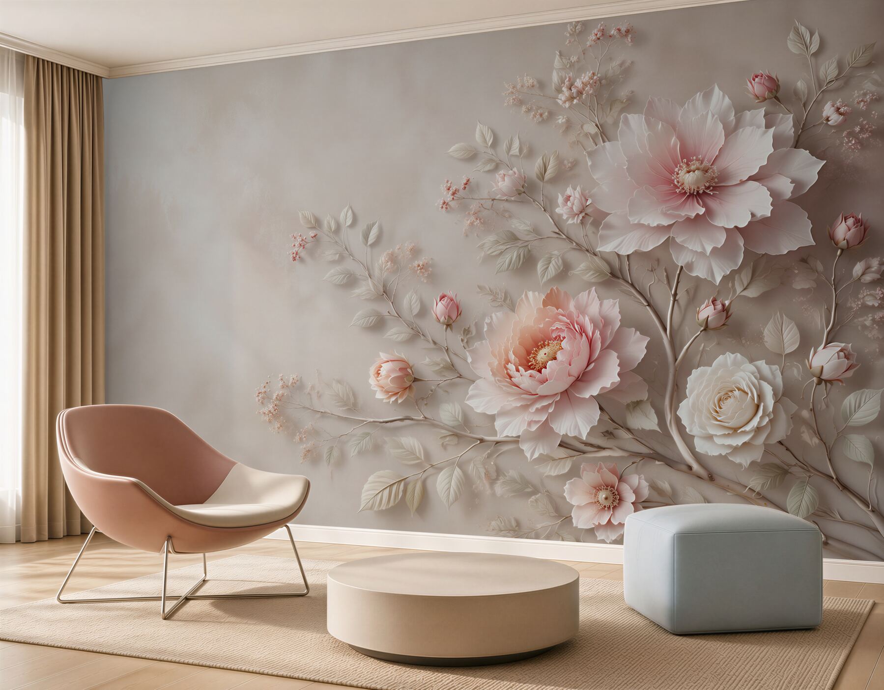Fototapeta jasnoróżowe peonie i róże na beżowym tle elegancka?v23