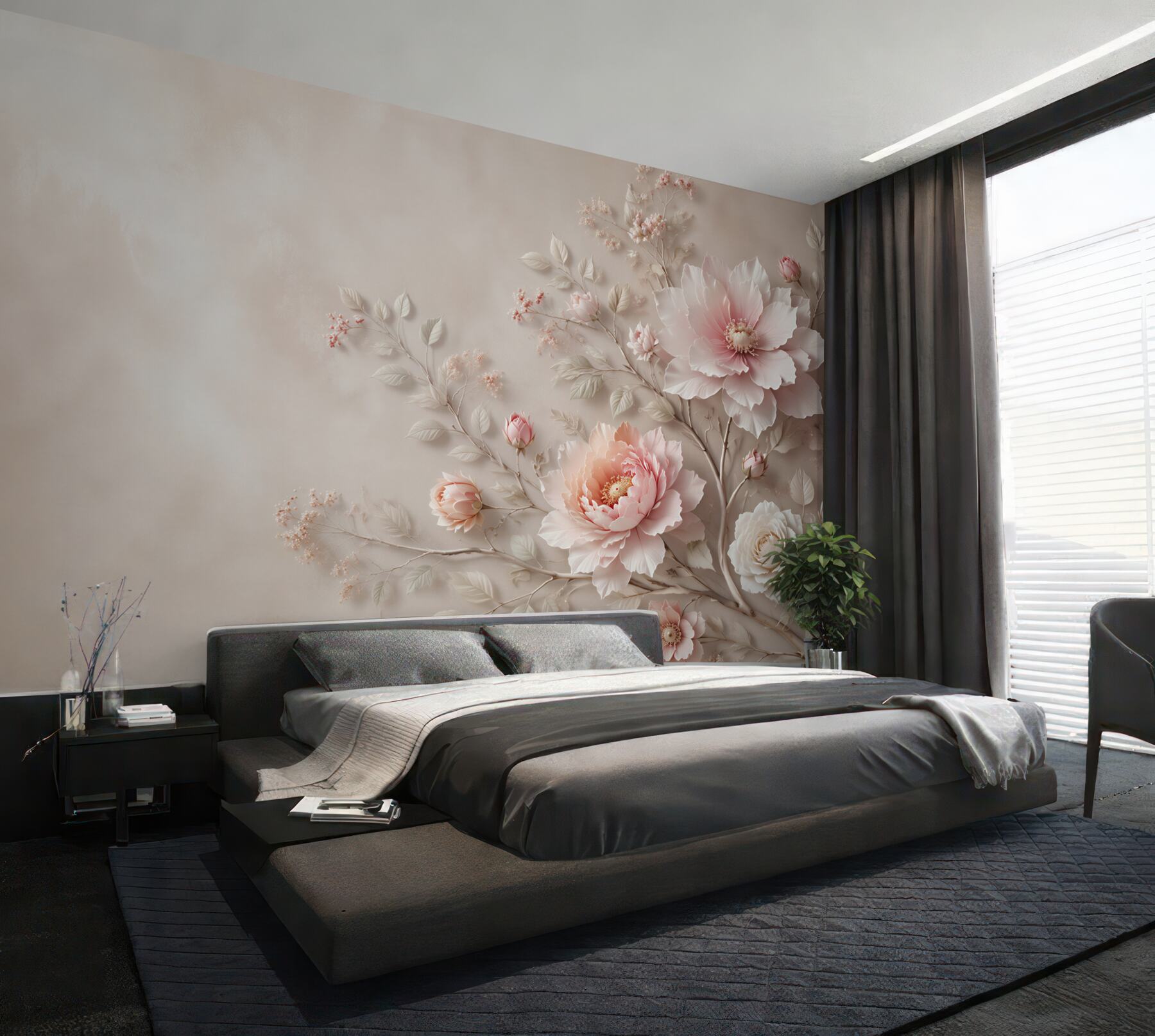 Fototapeta jasnoróżowe peonie i róże na beżowym tle elegancka?v23