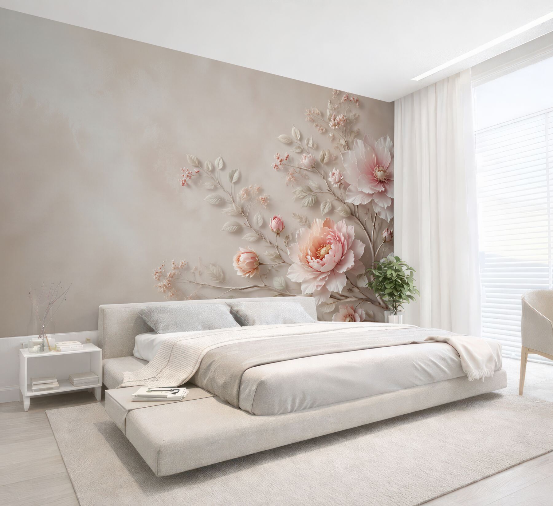 Fototapeta jasnoróżowe peonie i róże na beżowym tle elegancka?v23