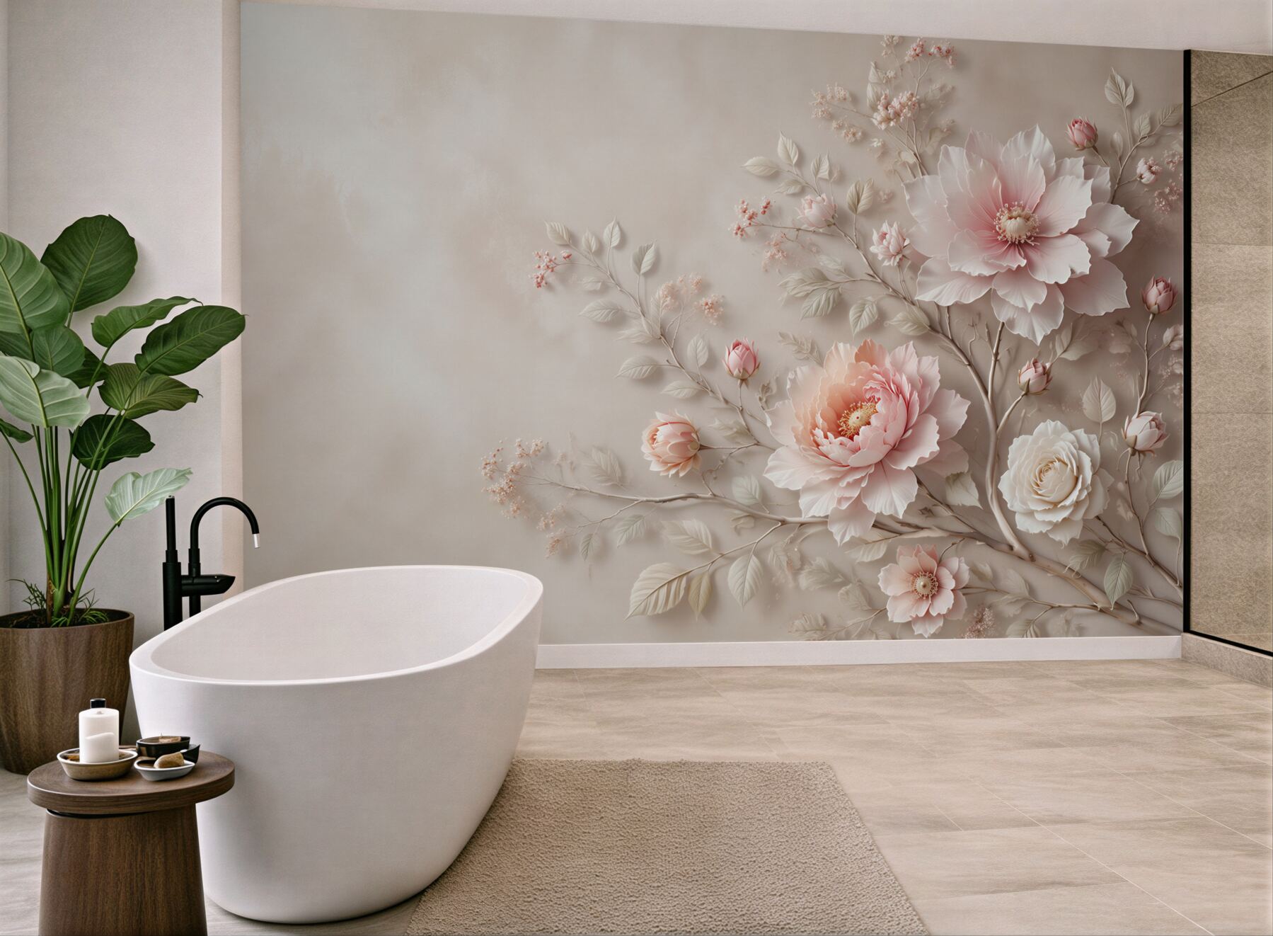 Fototapeta jasnoróżowe peonie i róże na beżowym tle elegancka?v23