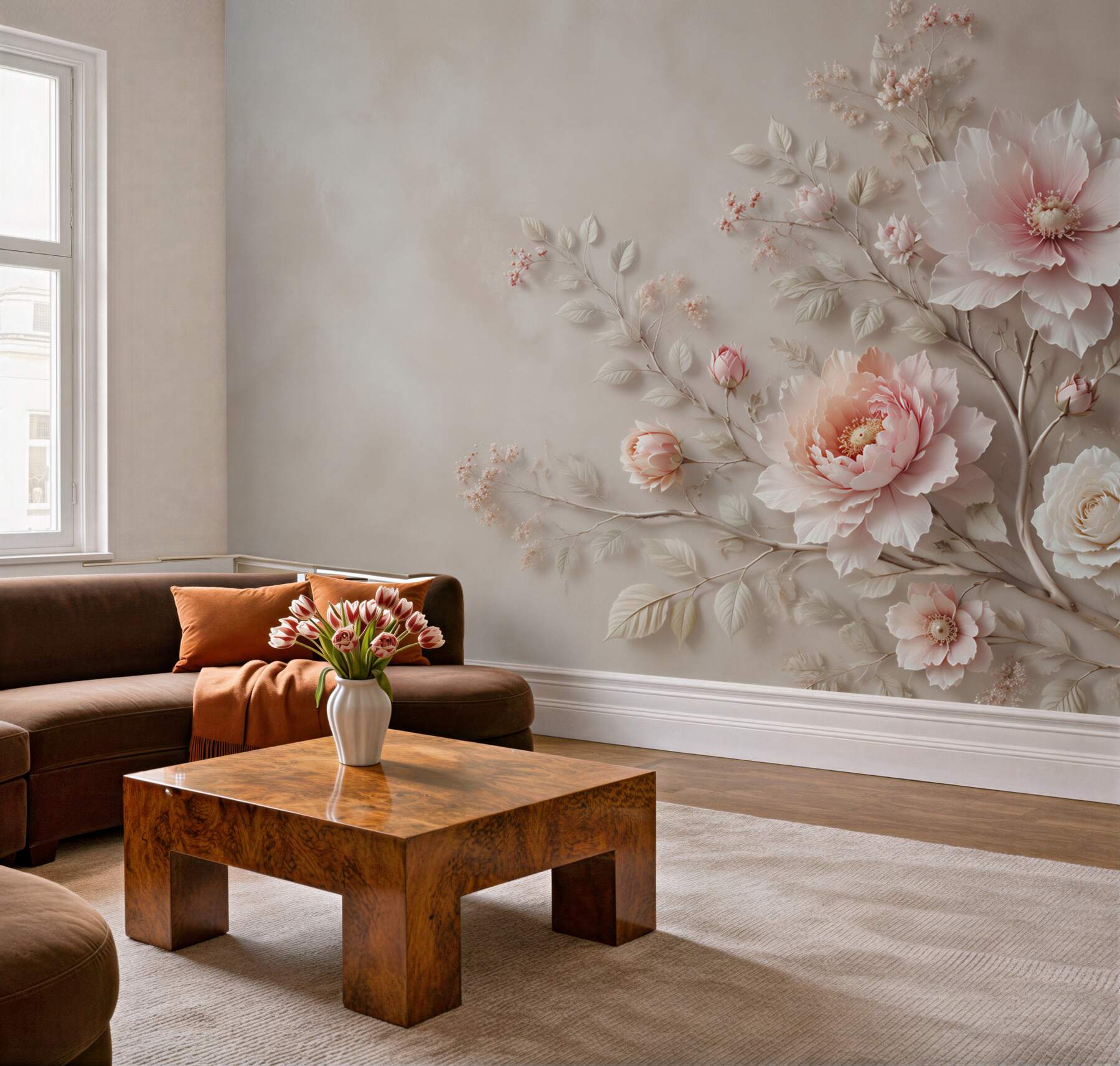 Fototapeta jasnoróżowe peonie i róże na beżowym tle elegancka?v23