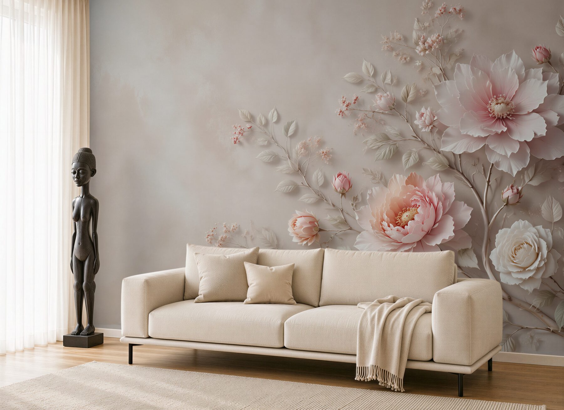 Fototapeta jasnoróżowe peonie i róże na beżowym tle elegancka?v23