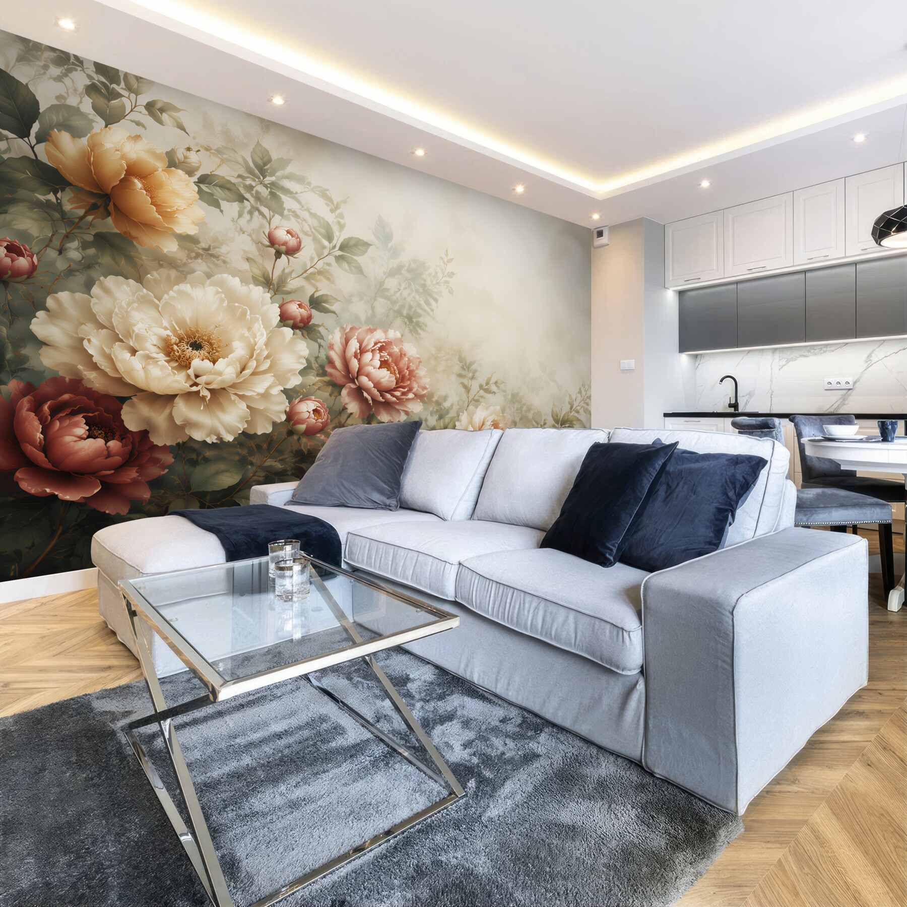 Fototapeta klasyczne piwonie w kremie różu i złocie elegancka?v23