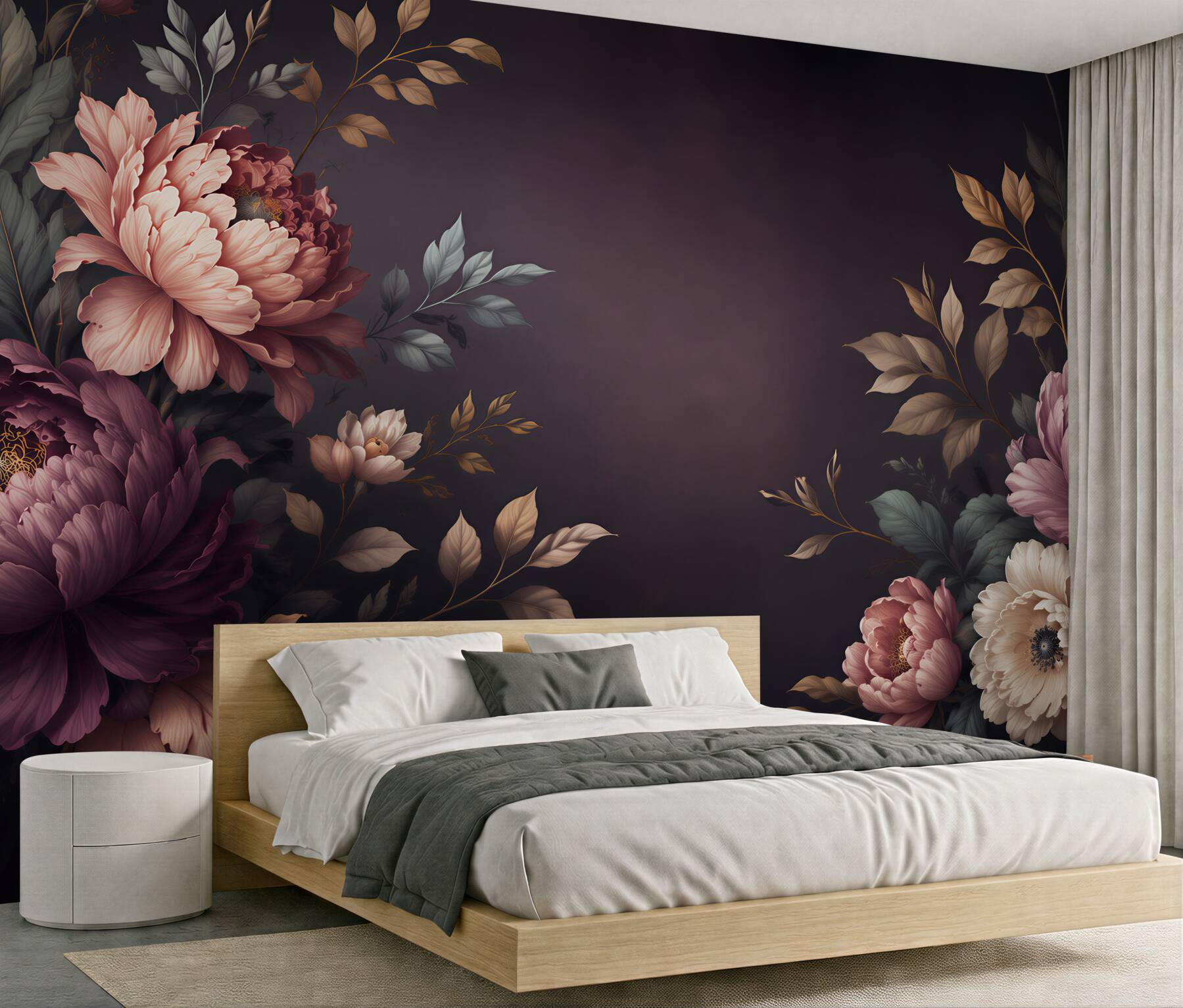 Fototapeta piwonie pudrowy róż na ciemnym tle elegancka?v23