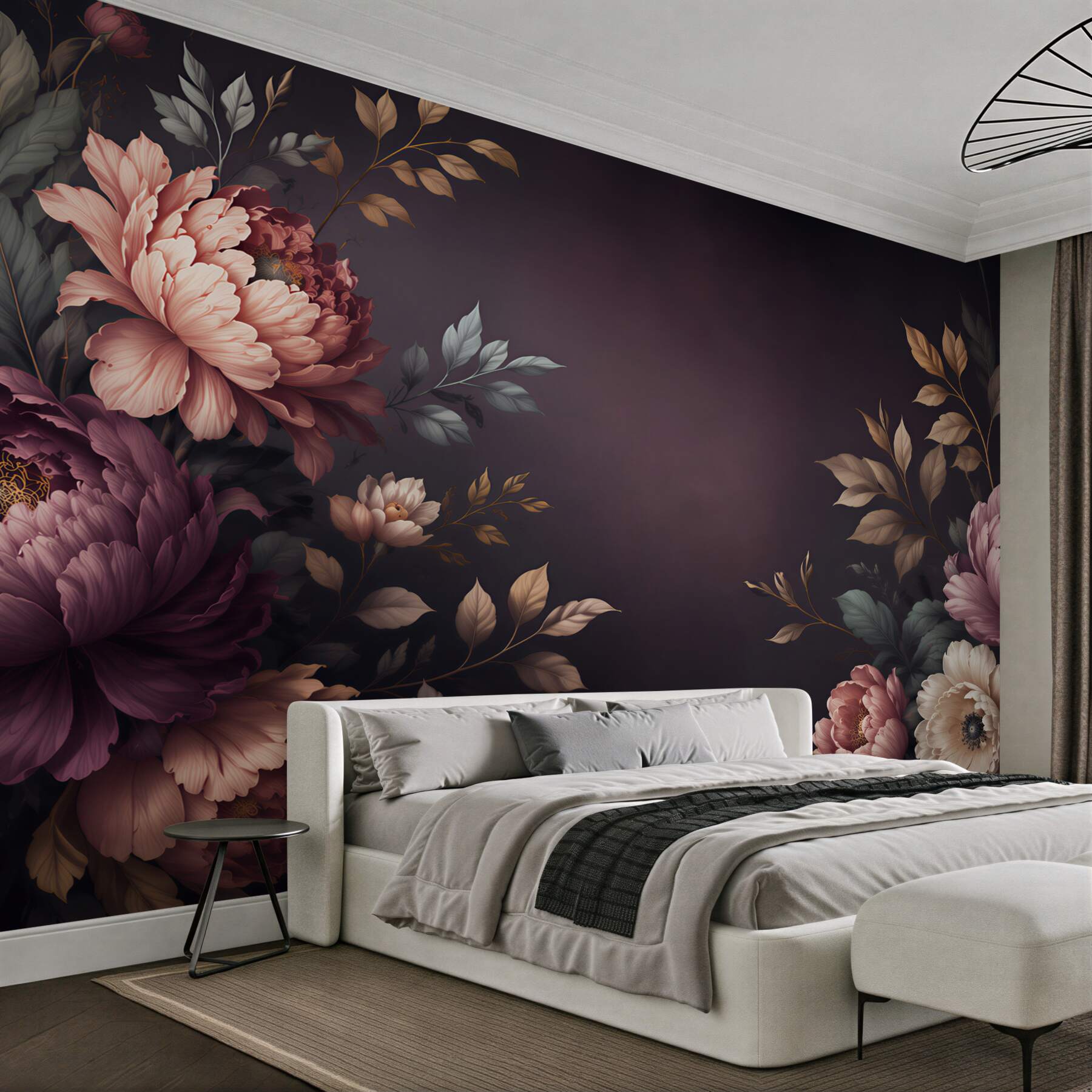 Fototapeta piwonie pudrowy róż na ciemnym tle elegancka?v23