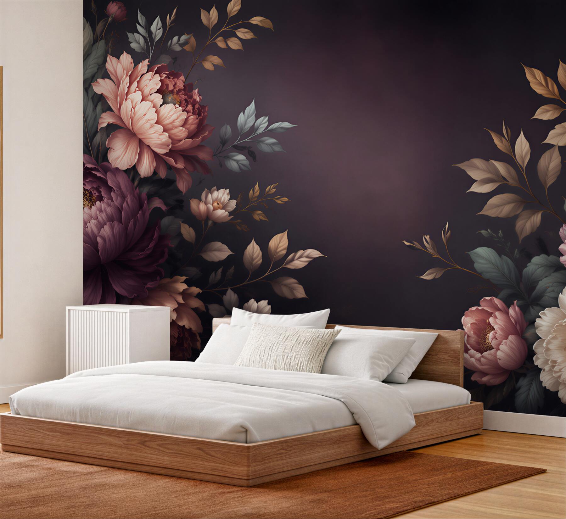 Fototapeta piwonie pudrowy róż na ciemnym tle elegancka?v23