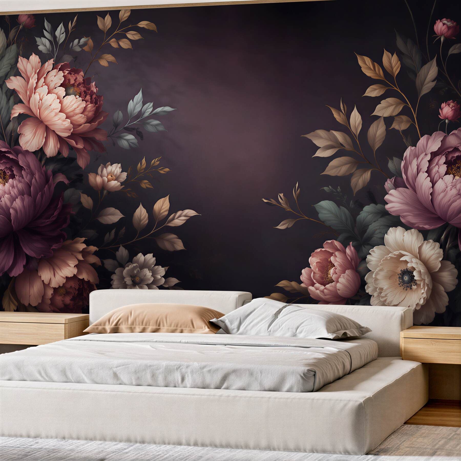 Fototapeta piwonie pudrowy róż na ciemnym tle elegancka?v23