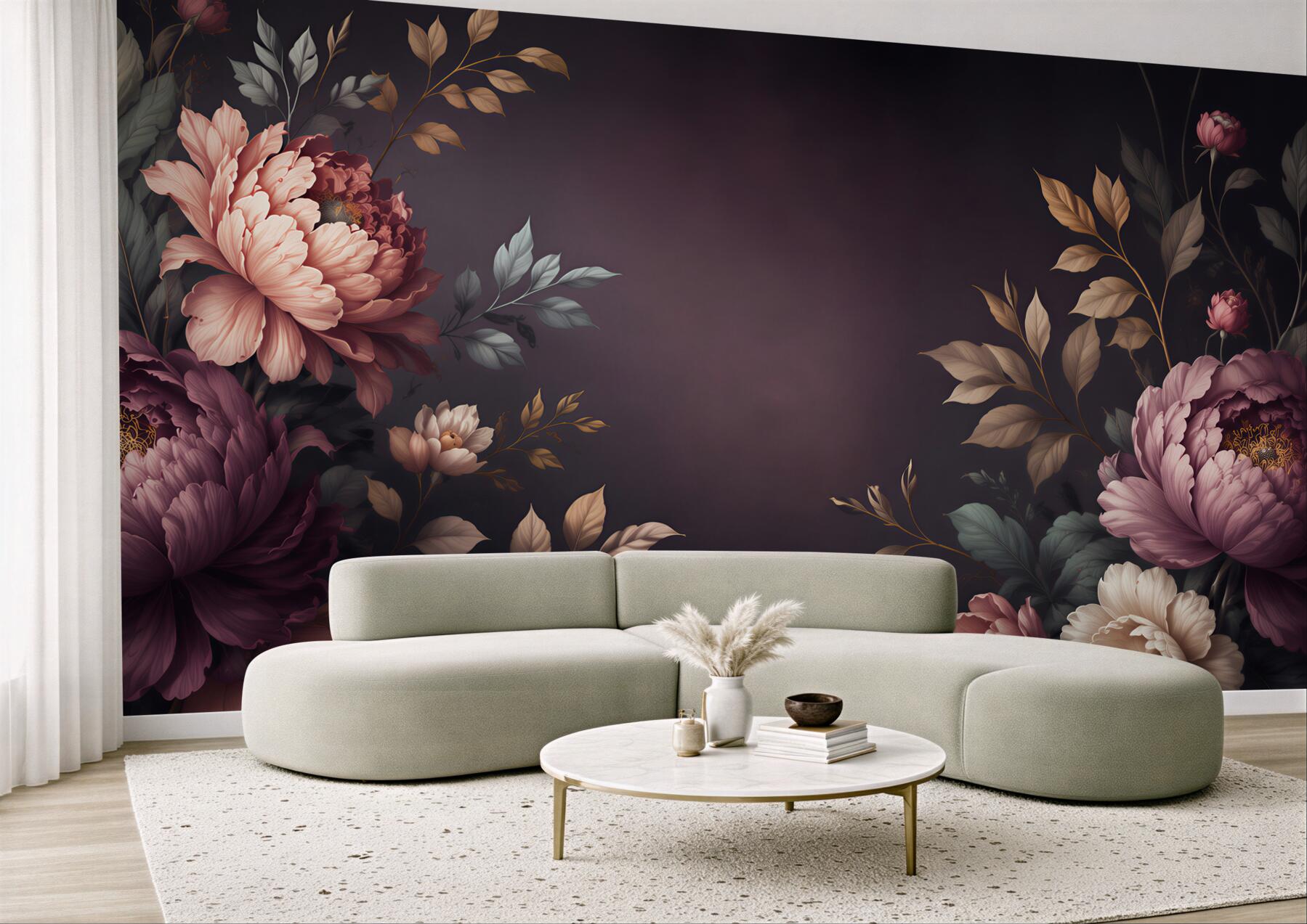 Fototapeta piwonie pudrowy róż na ciemnym tle elegancka?v23