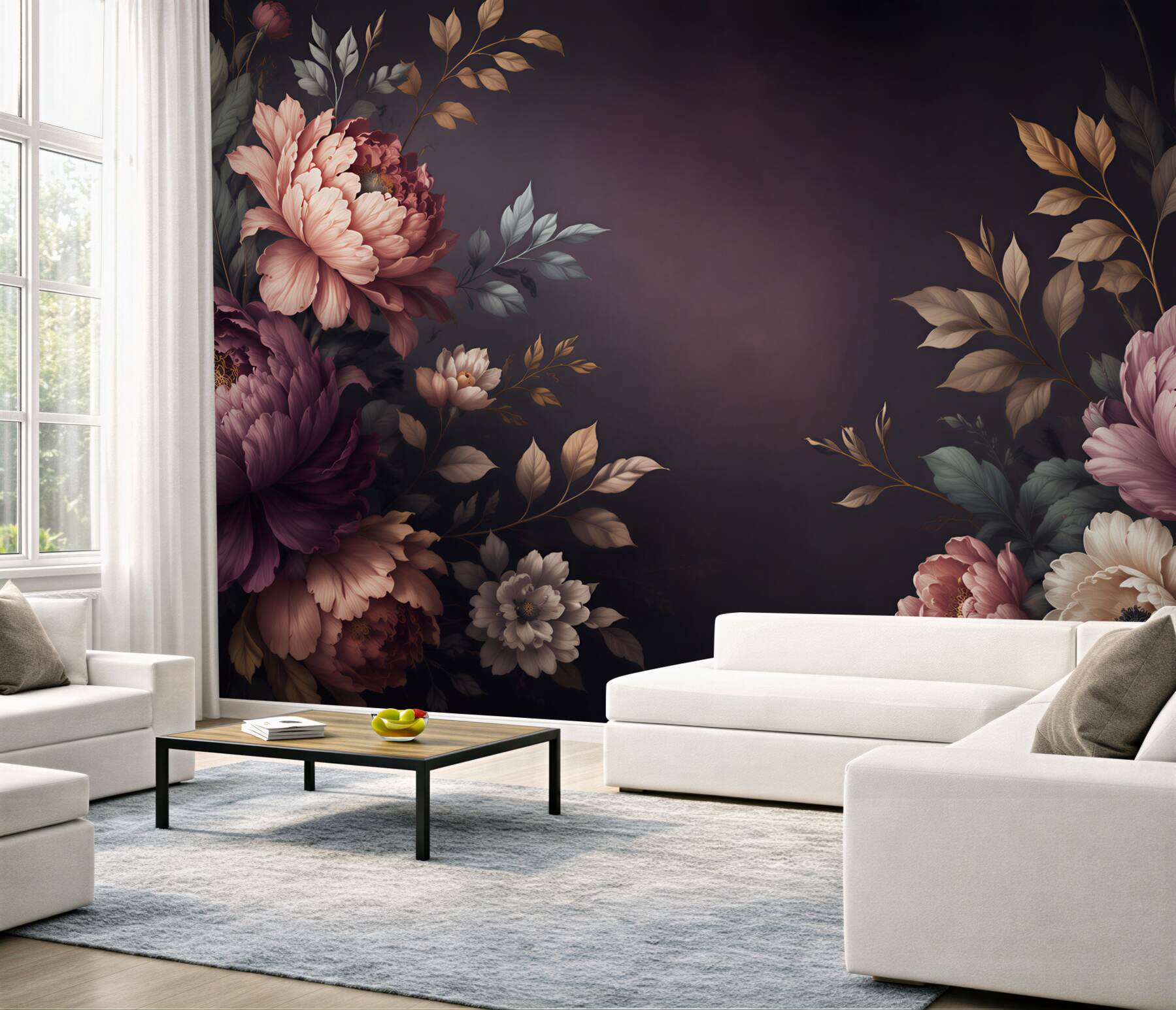 Fototapeta piwonie pudrowy róż na ciemnym tle elegancka?v23