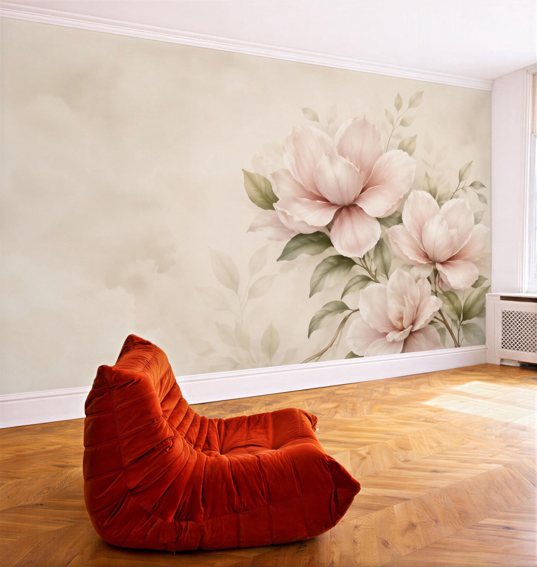 Fototapeta magnolie pudrowy róż na jasnym tle subtelna?v23
