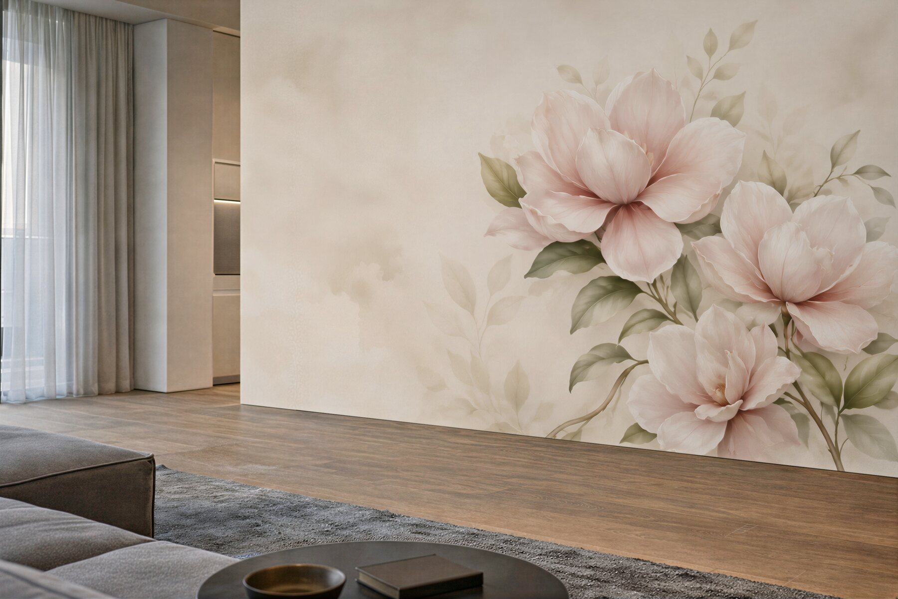 Fototapeta magnolie pudrowy róż na jasnym tle subtelna?v23