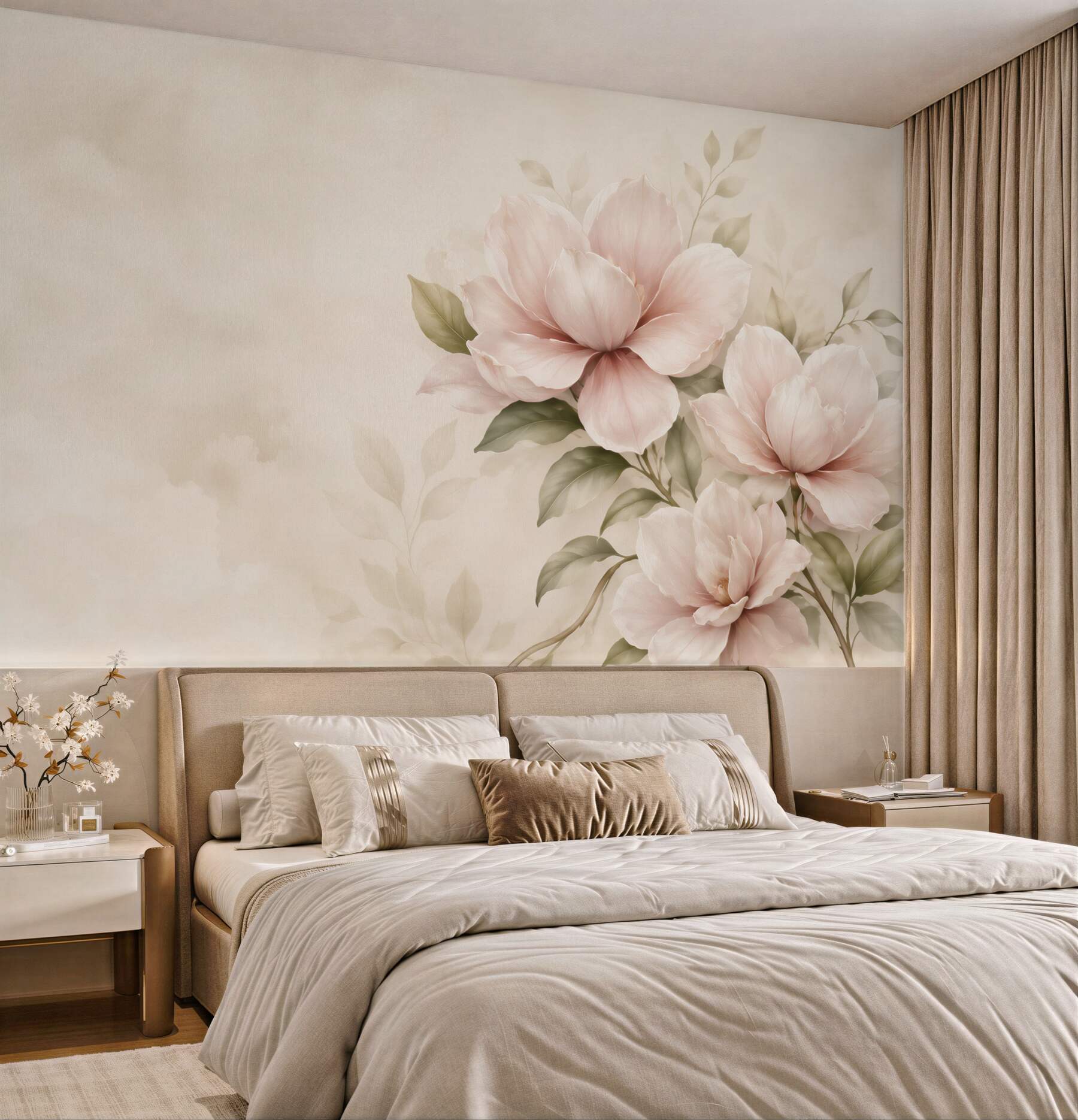 Fototapeta magnolie pudrowy róż na jasnym tle subtelna?v23