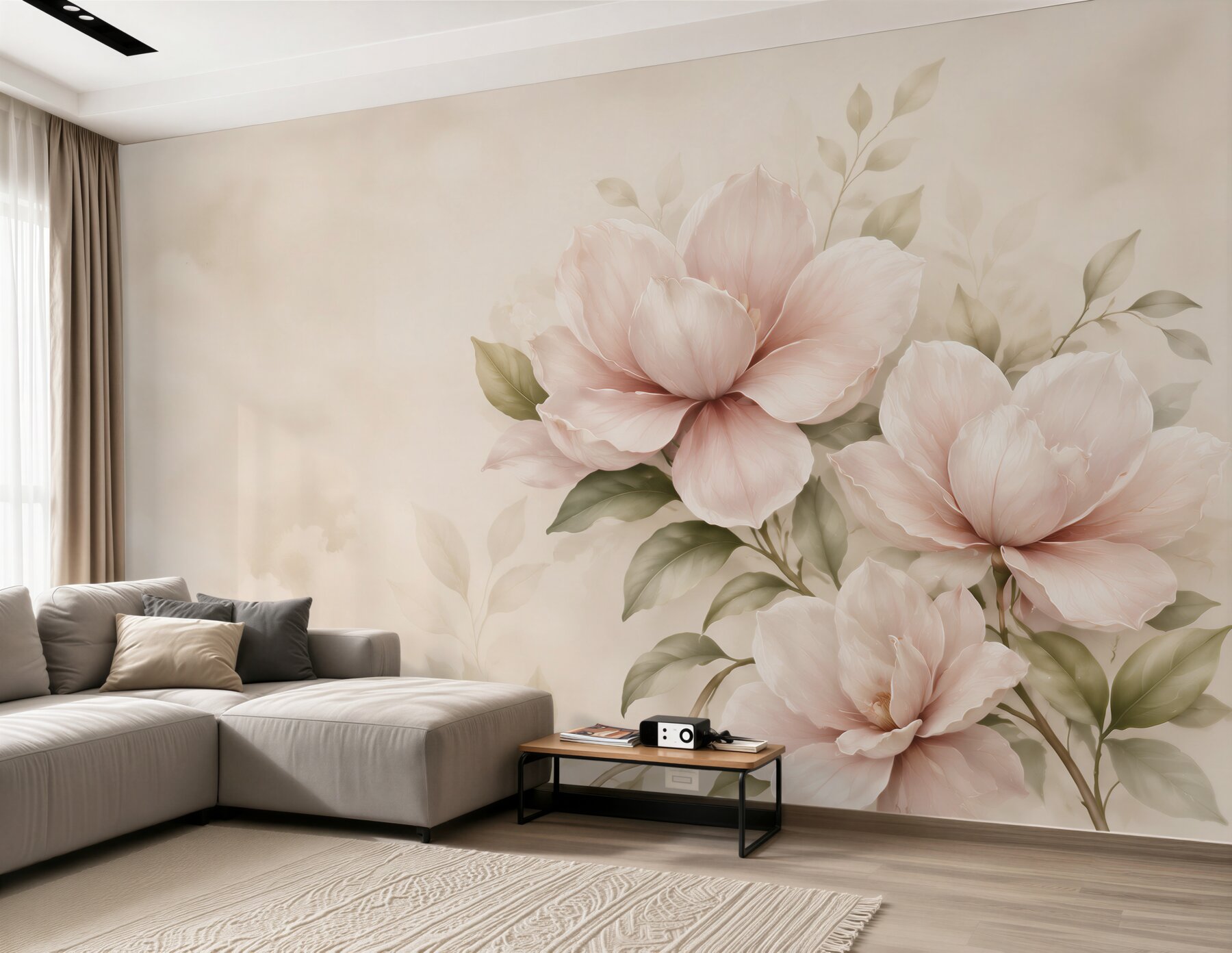 Fototapeta magnolie pudrowy róż na jasnym tle subtelna?v23