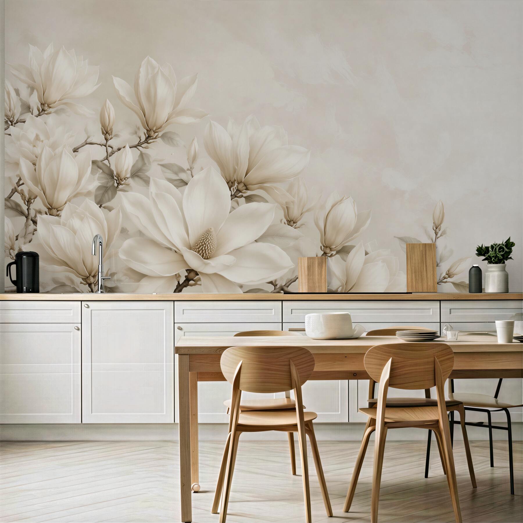 Fototapeta magnolia biała na gałęziach elegancka beżowa?v23