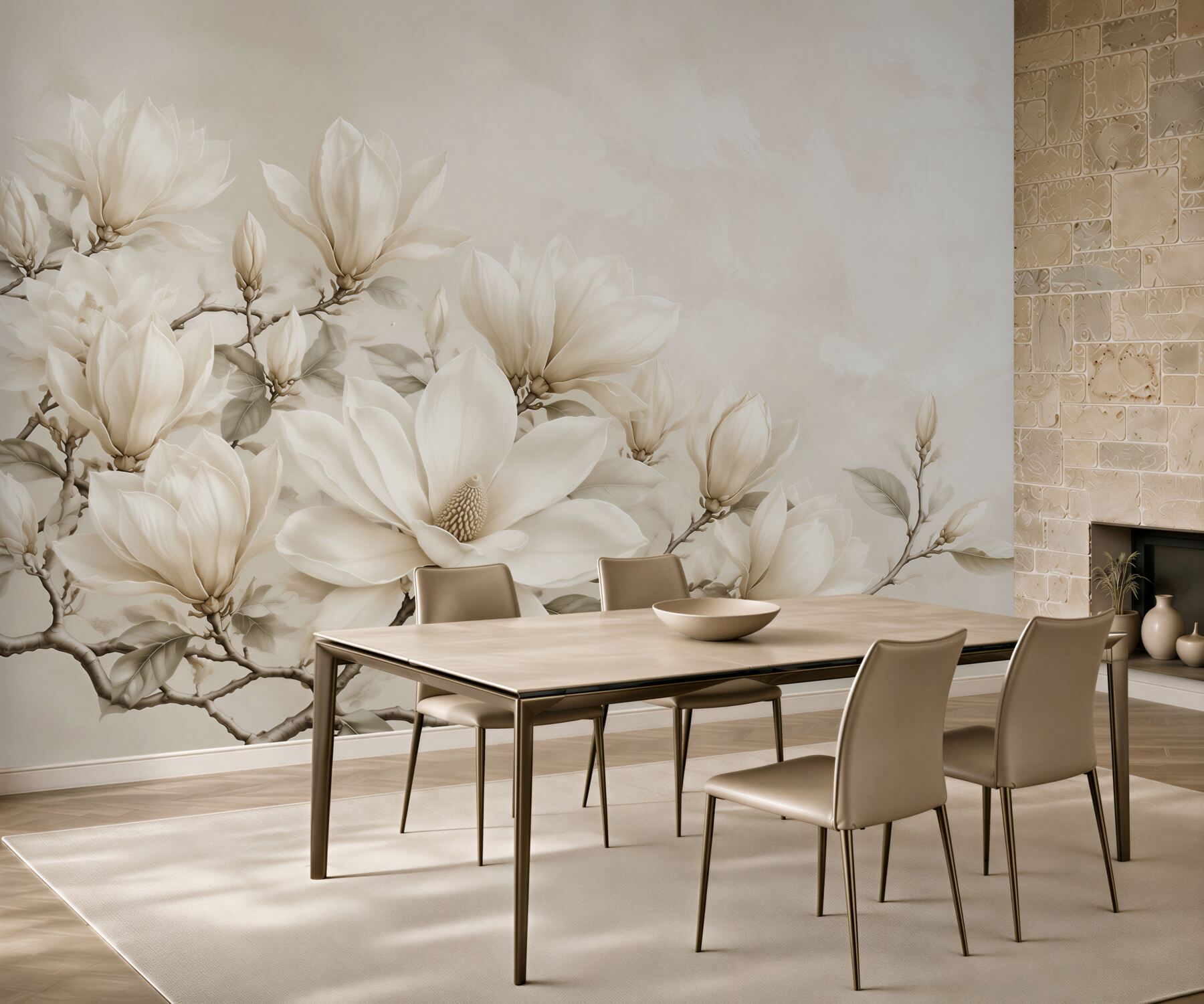 Fototapeta magnolia biała na gałęziach elegancka beżowa?v23