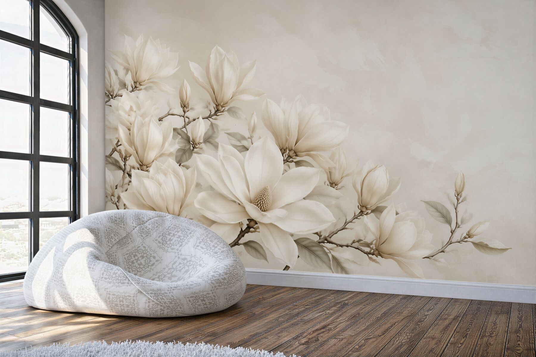 Fototapeta magnolia biała na gałęziach elegancka beżowa?v23