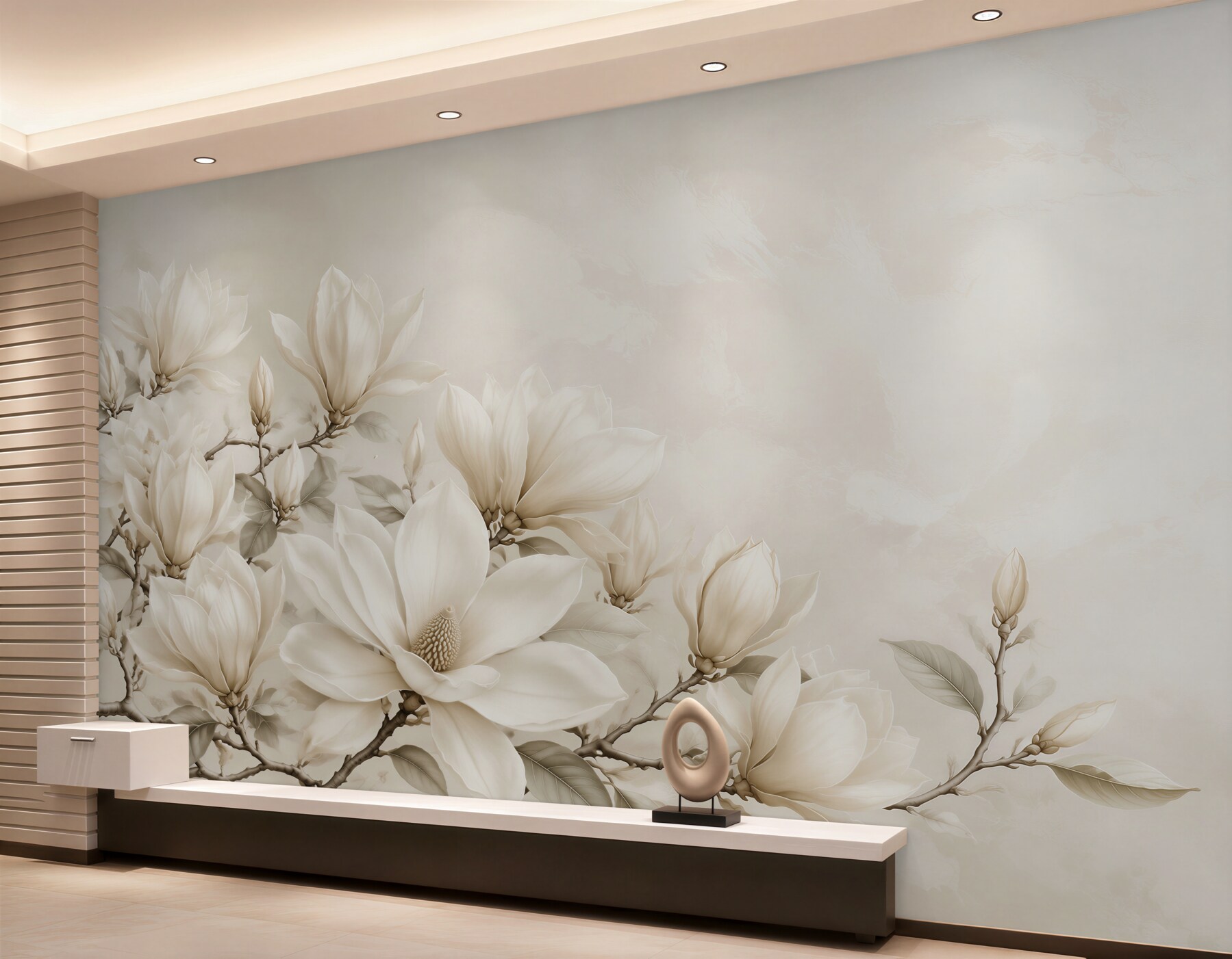 Fototapeta magnolia biała na gałęziach elegancka beżowa?v23